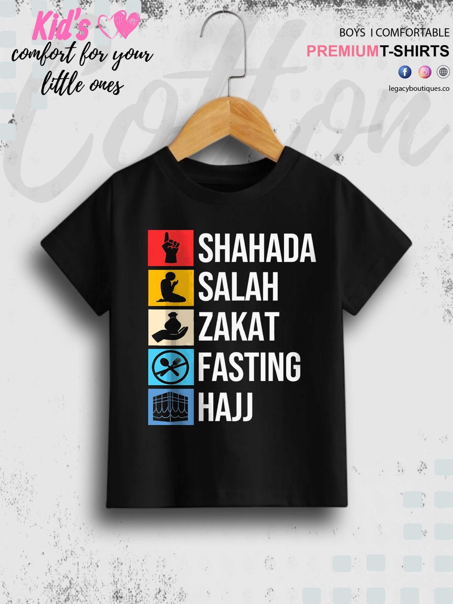 5 Important Things In Islam Printed Casual 1 To 11 Years Kids Boys Islamic T-Shirt In Lowest Price Only In BD Legacy Boutiques Legacy Boutiques