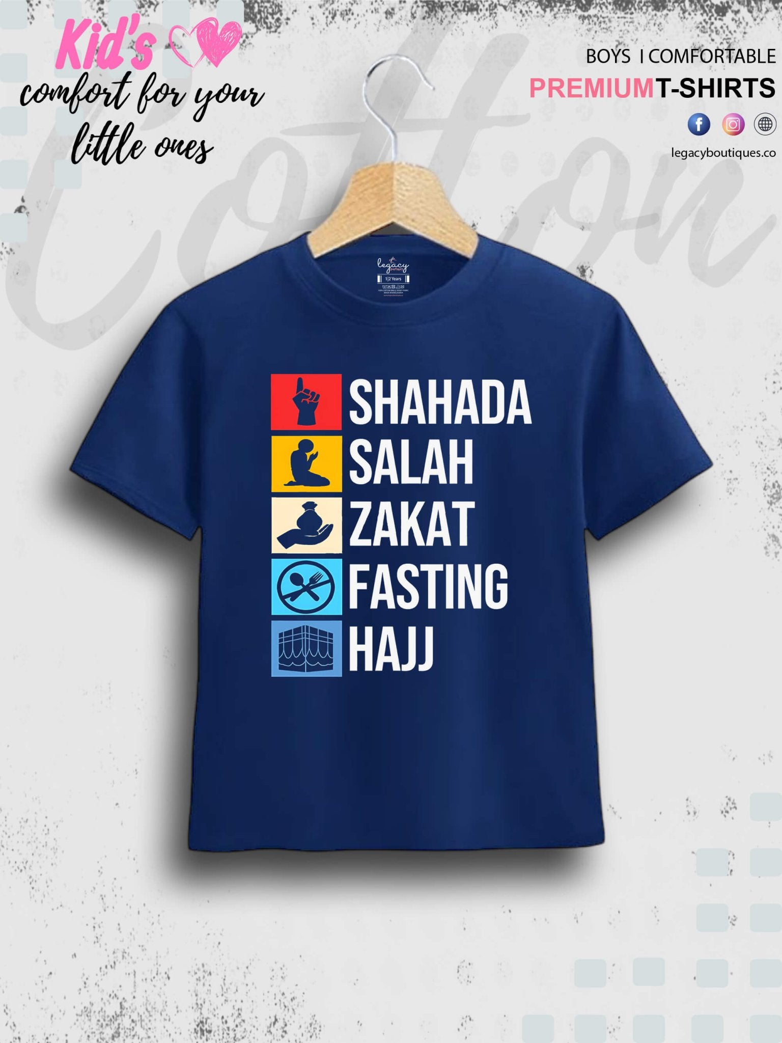 5 Important Things In Islam Printed Casual 1 To 11 Years Kids Boys Islamic T-Shirt In Lowest Price Only In BD Legacy Boutiques Legacy Boutiques