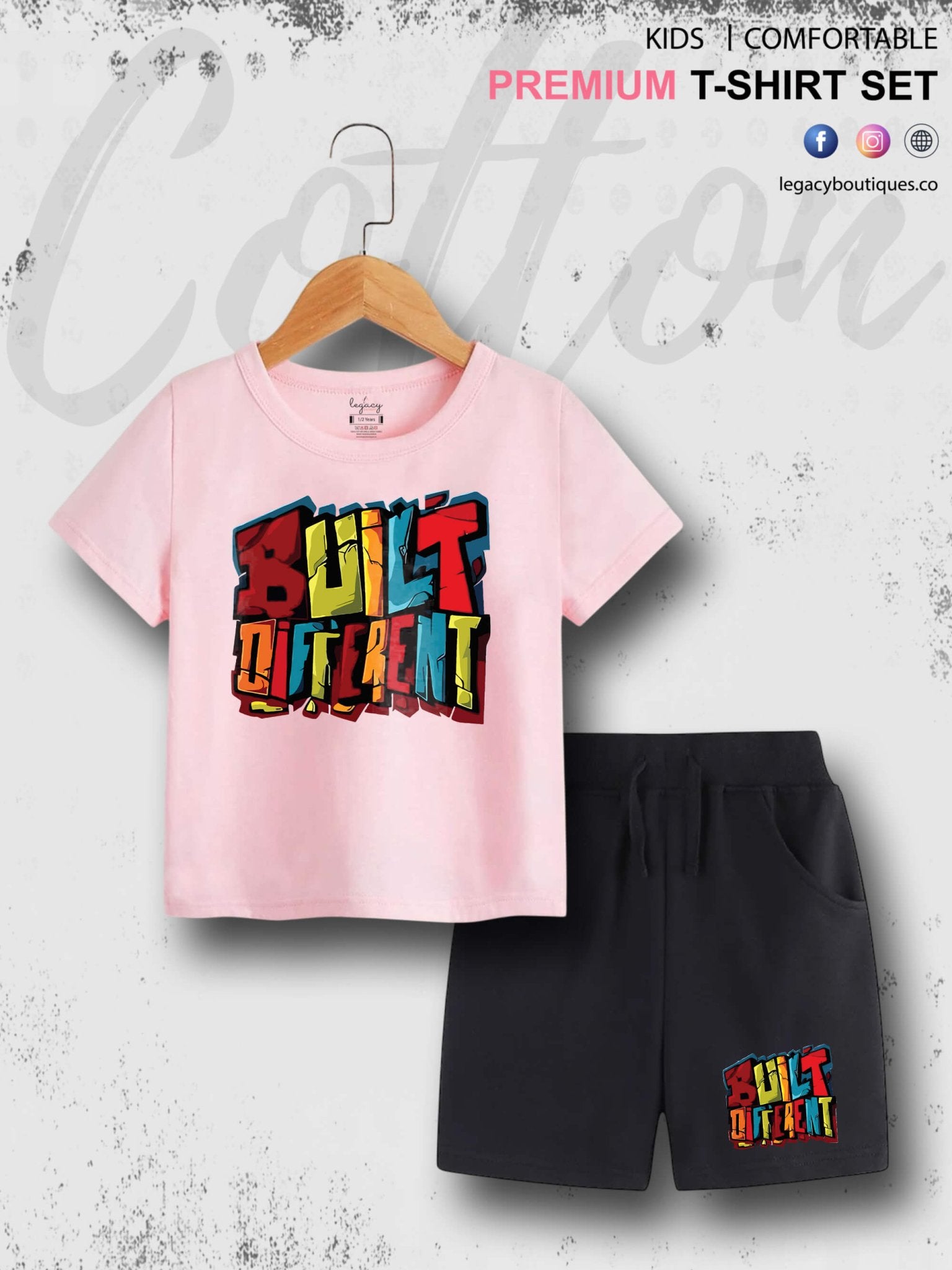 6 Month To 6 Year Kids Built Different Print Cotton Blend Good Quality T-shirt Set Legacy Boutiques Legacy Boutiques