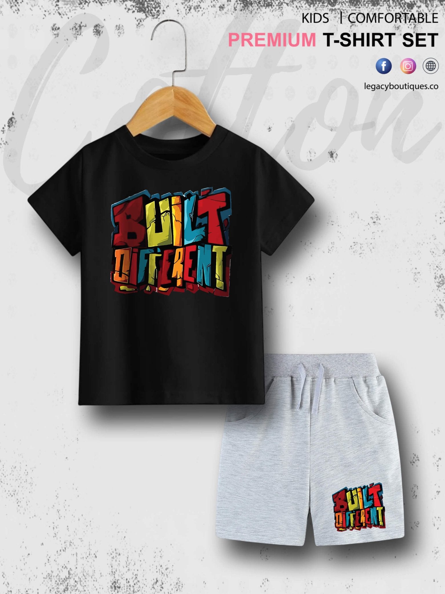 6 Month To 6 Year Kids Built Different Print Cotton Blend Good Quality T-shirt Set Legacy Boutiques Legacy Boutiques