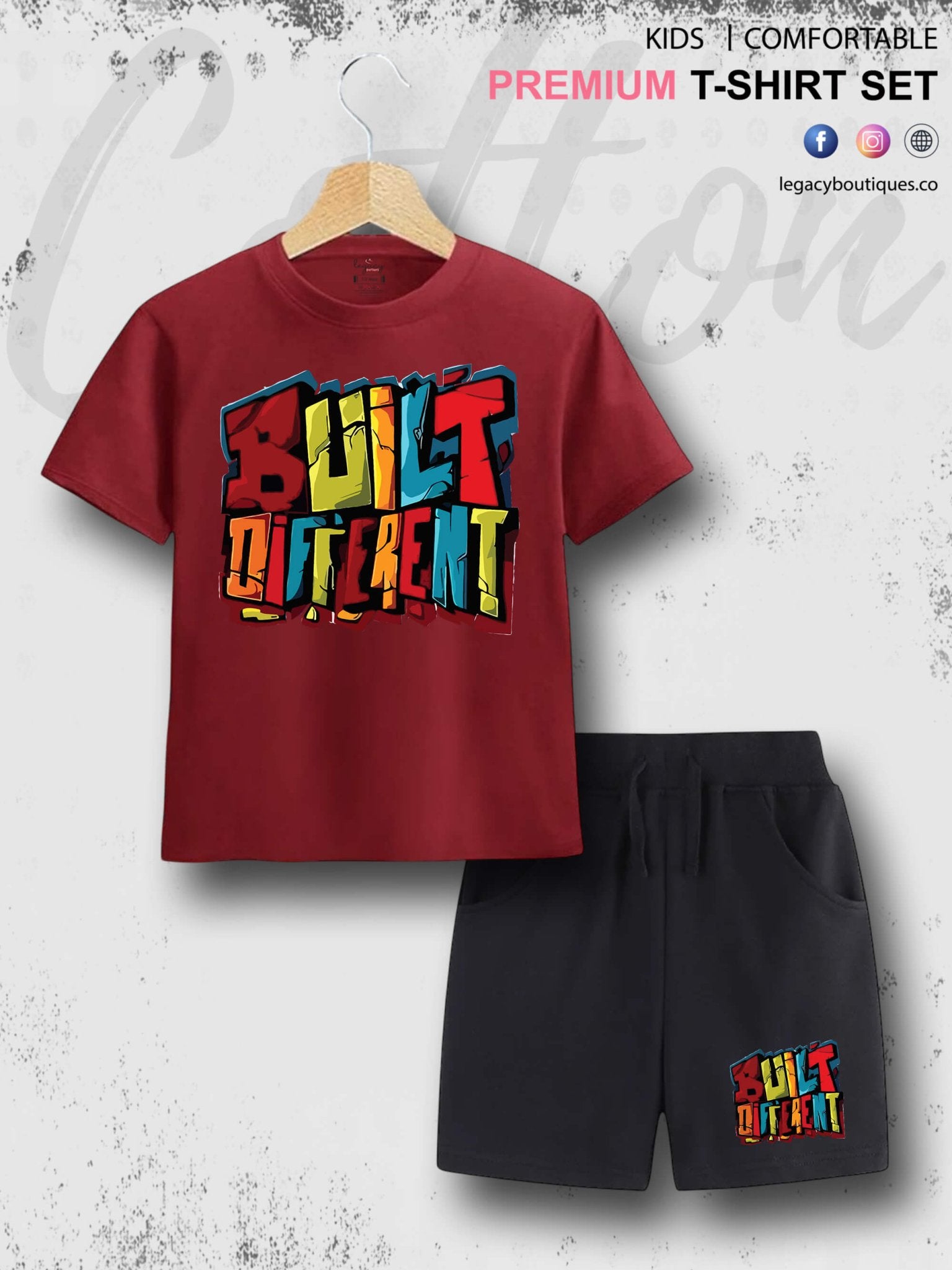 6 Month To 6 Year Kids Built Different Print Cotton Blend Good Quality T-shirt Set Legacy Boutiques Legacy Boutiques