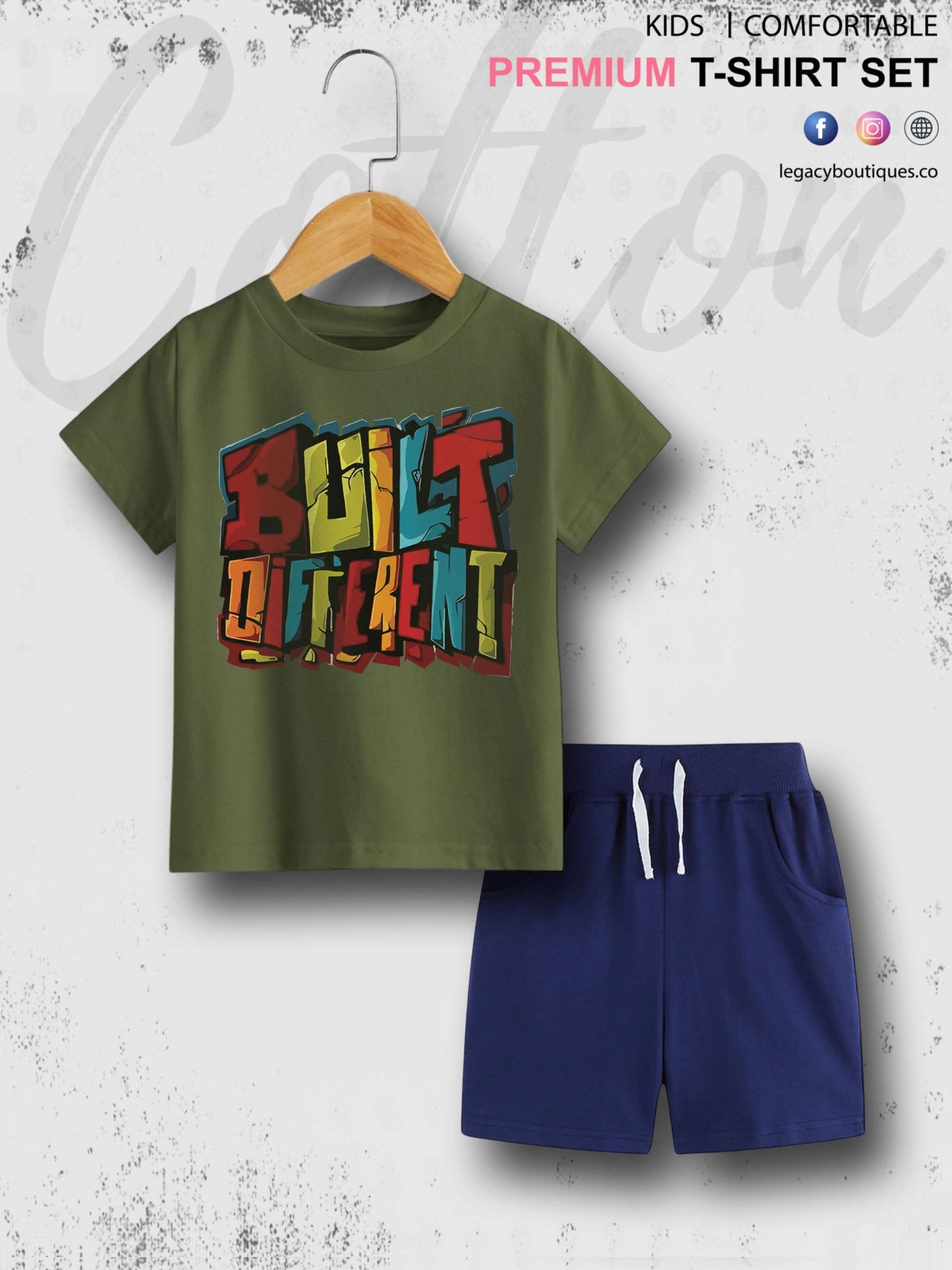 6 Month To 6 Year Kids Built Different Print Cotton Blend Good Quality T-shirt Set Legacy Boutiques Legacy Boutiques