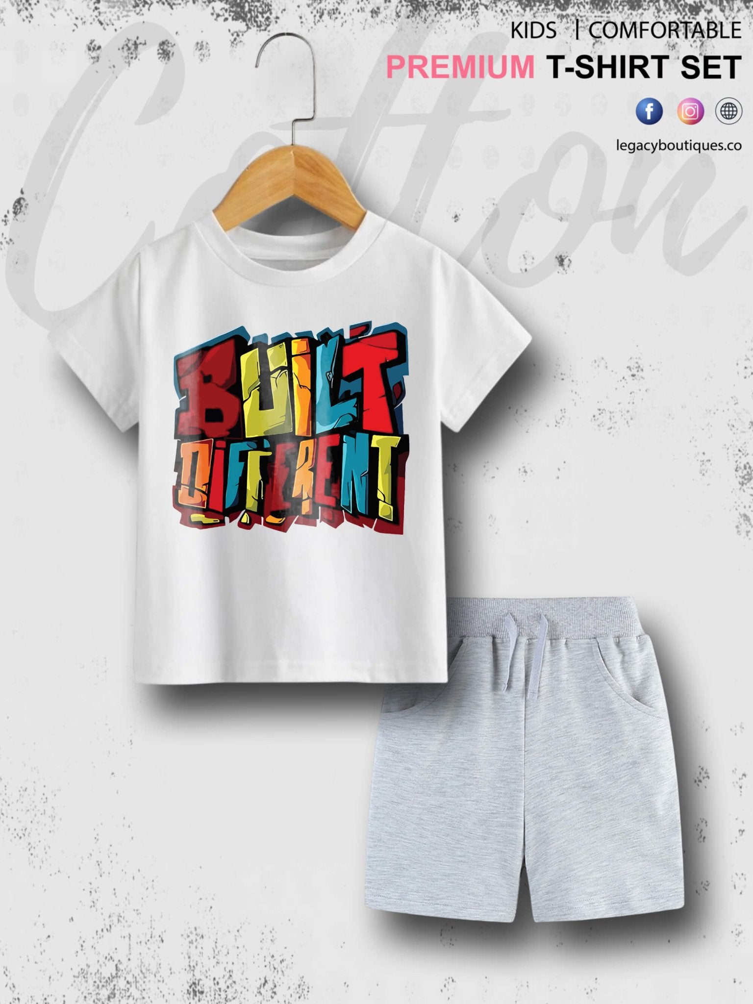 6 Month To 6 Year Kids Built Different Print Cotton Blend Good Quality T-shirt Set Legacy Boutiques Legacy Boutiques
