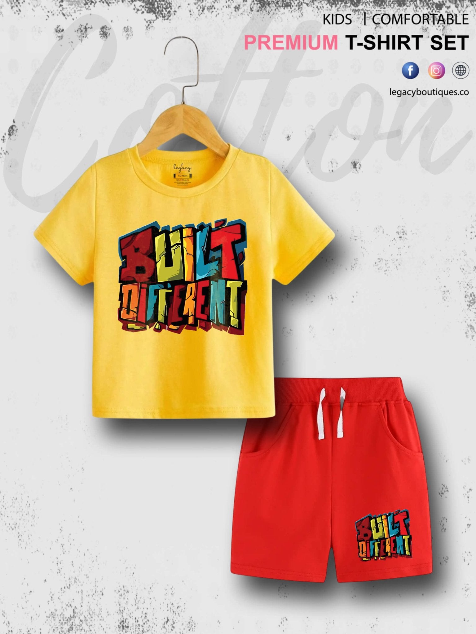 6 Month To 6 Year Kids Built Different Print Cotton Blend Good Quality T-shirt Set Legacy Boutiques Legacy Boutiques