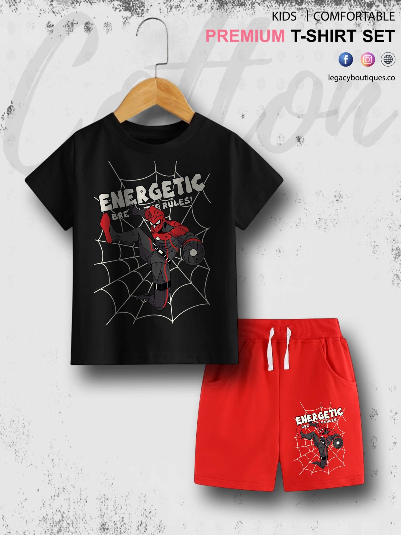 6 Month To 6 Year Kids Energetic Spider Break The Rules Print High Quality T-shirt Set Legacy Boutiques Legacy Boutiques