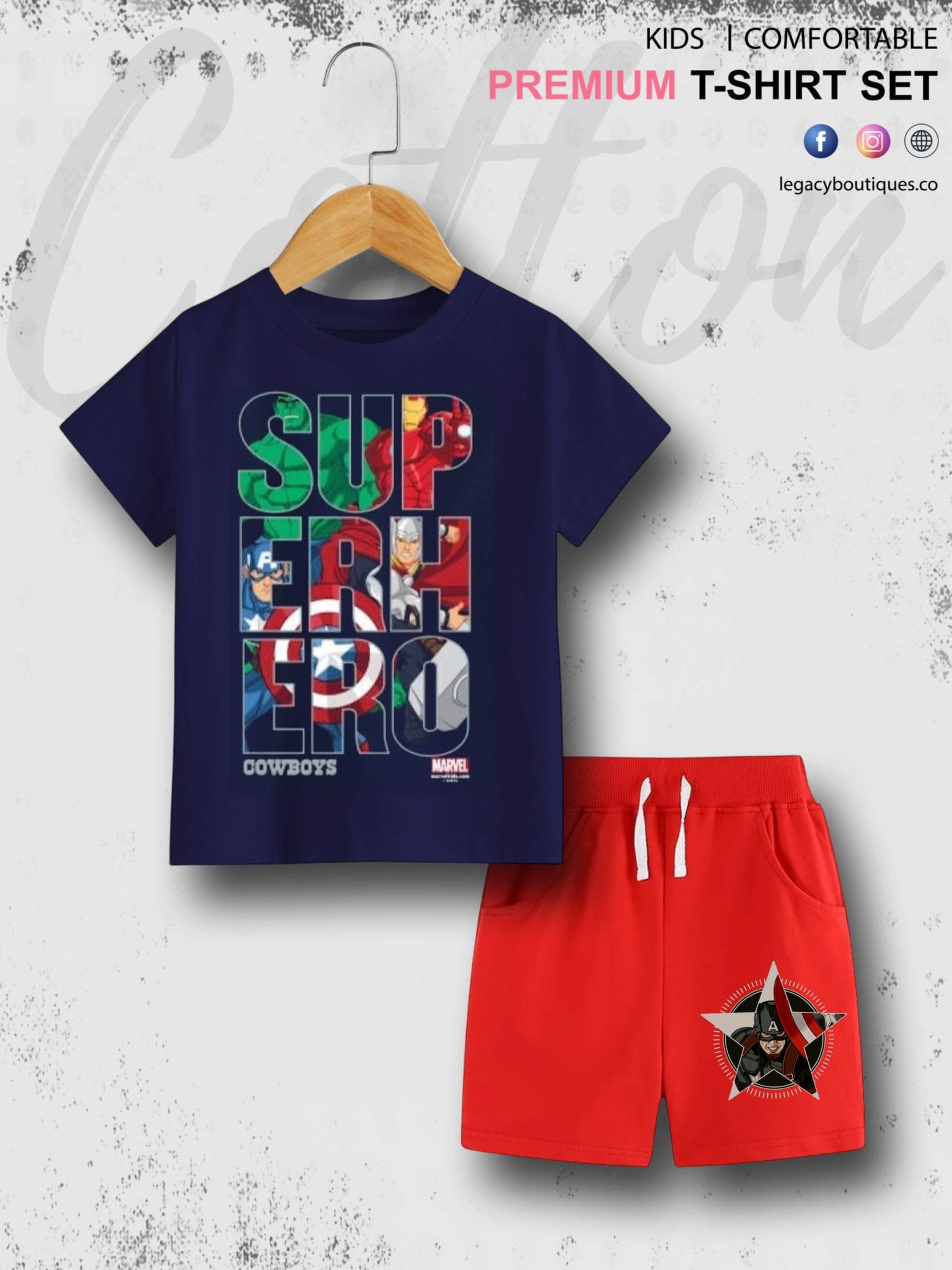 6 Month To 6 Year Kids Super Hero Cowboy Good Quality T-shirt Set Legacy Boutiques Legacy Boutiques