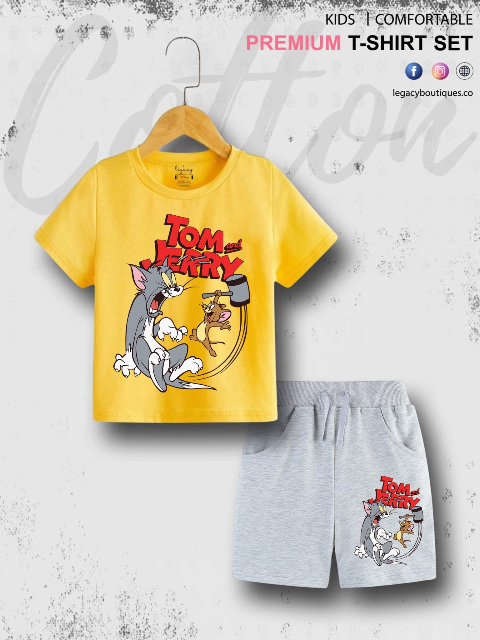 6 Month To 6 Year Kids Tom And Jerry Print Good Quality T-shirt Set Legacy Boutiques Legacy Boutiques