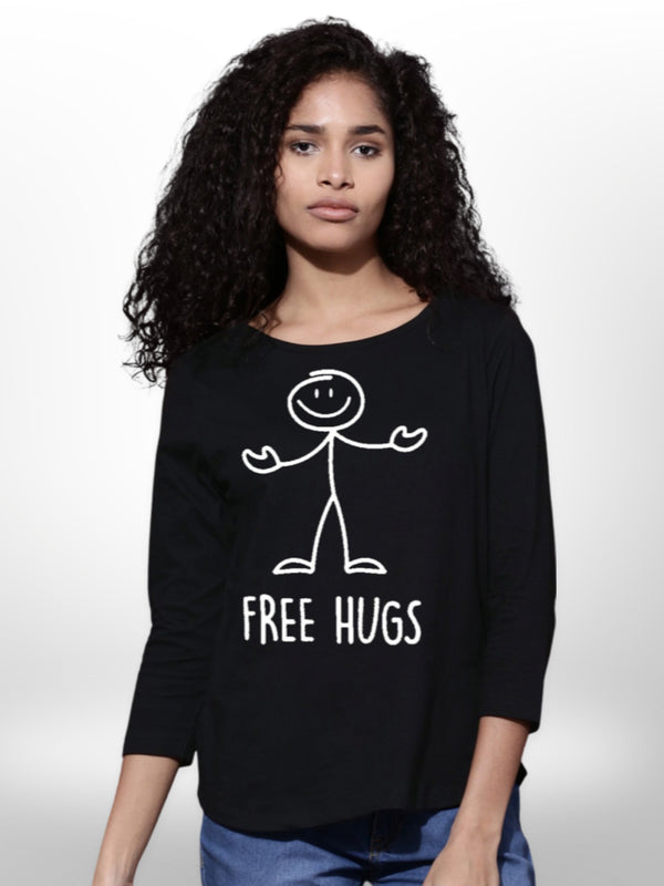 Free Hugs Printed T-shirt Four Quarter Sleeve - Legacy Boutiques