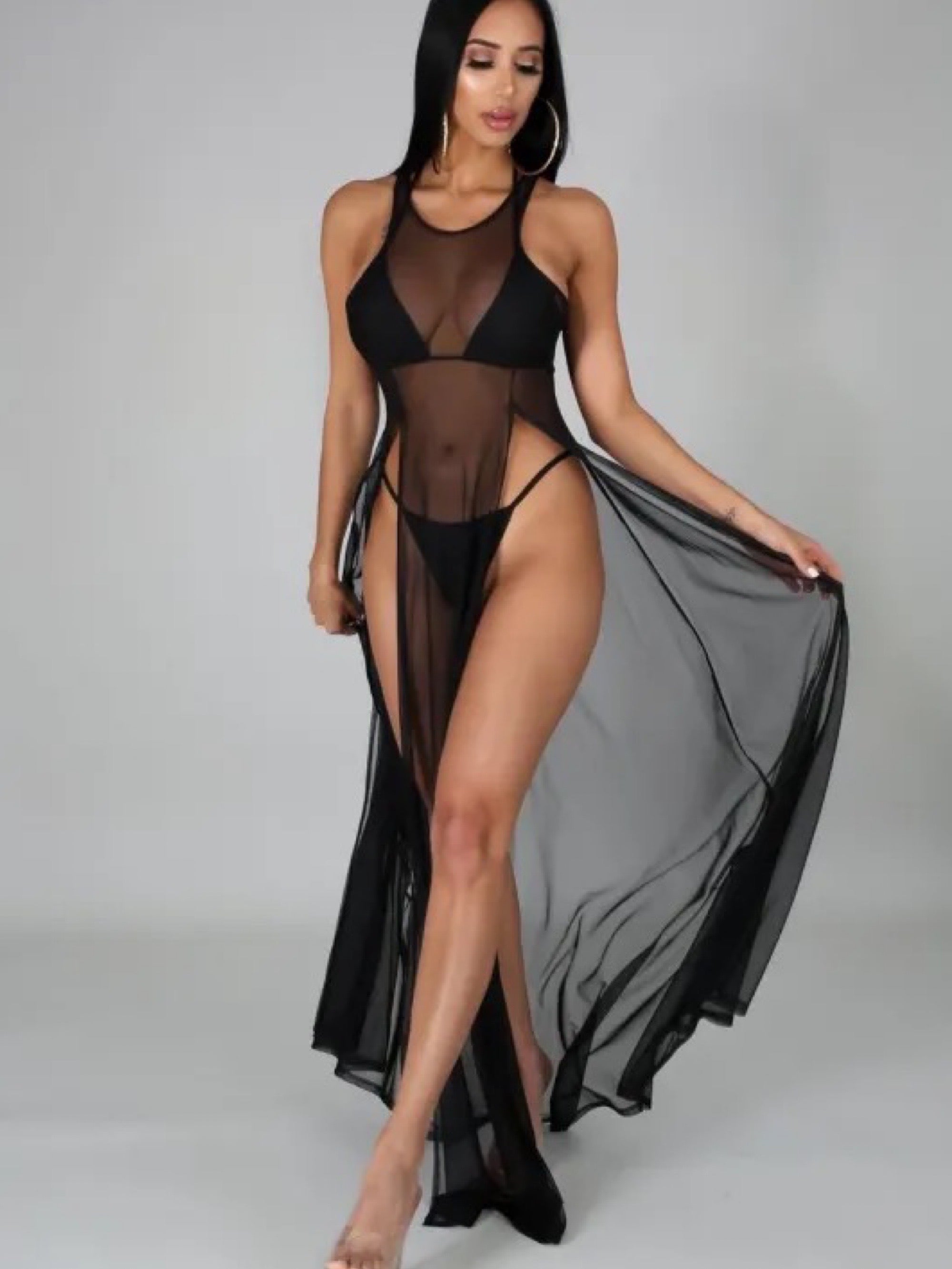 Midnight Allure Sheer Mesh Maxi Dress