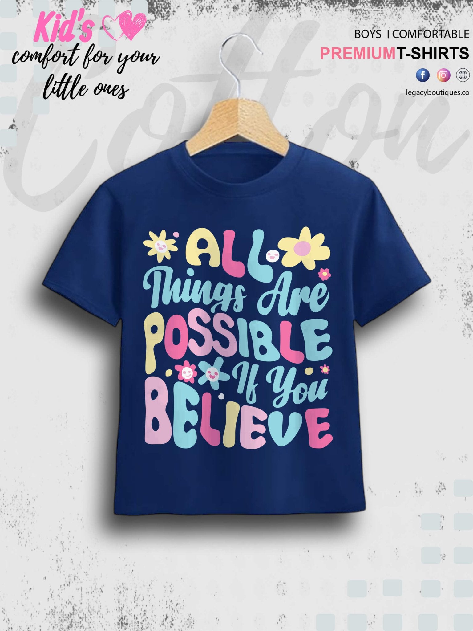 All Things Are Possible If You Believe Print Casual Short Sleeve Girls T-Shirt Legacy Boutiques Legacy Boutiques