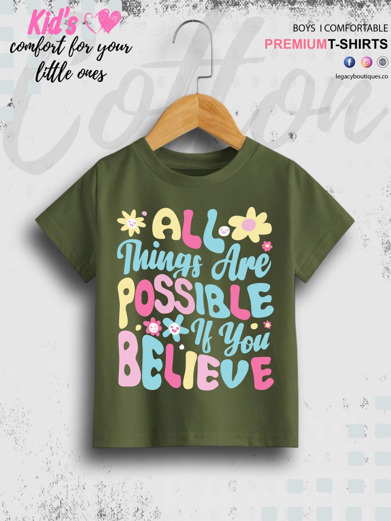 All Things Are Possible If You Believe Print Casual Short Sleeve Girls T-Shirt Legacy Boutiques Legacy Boutiques