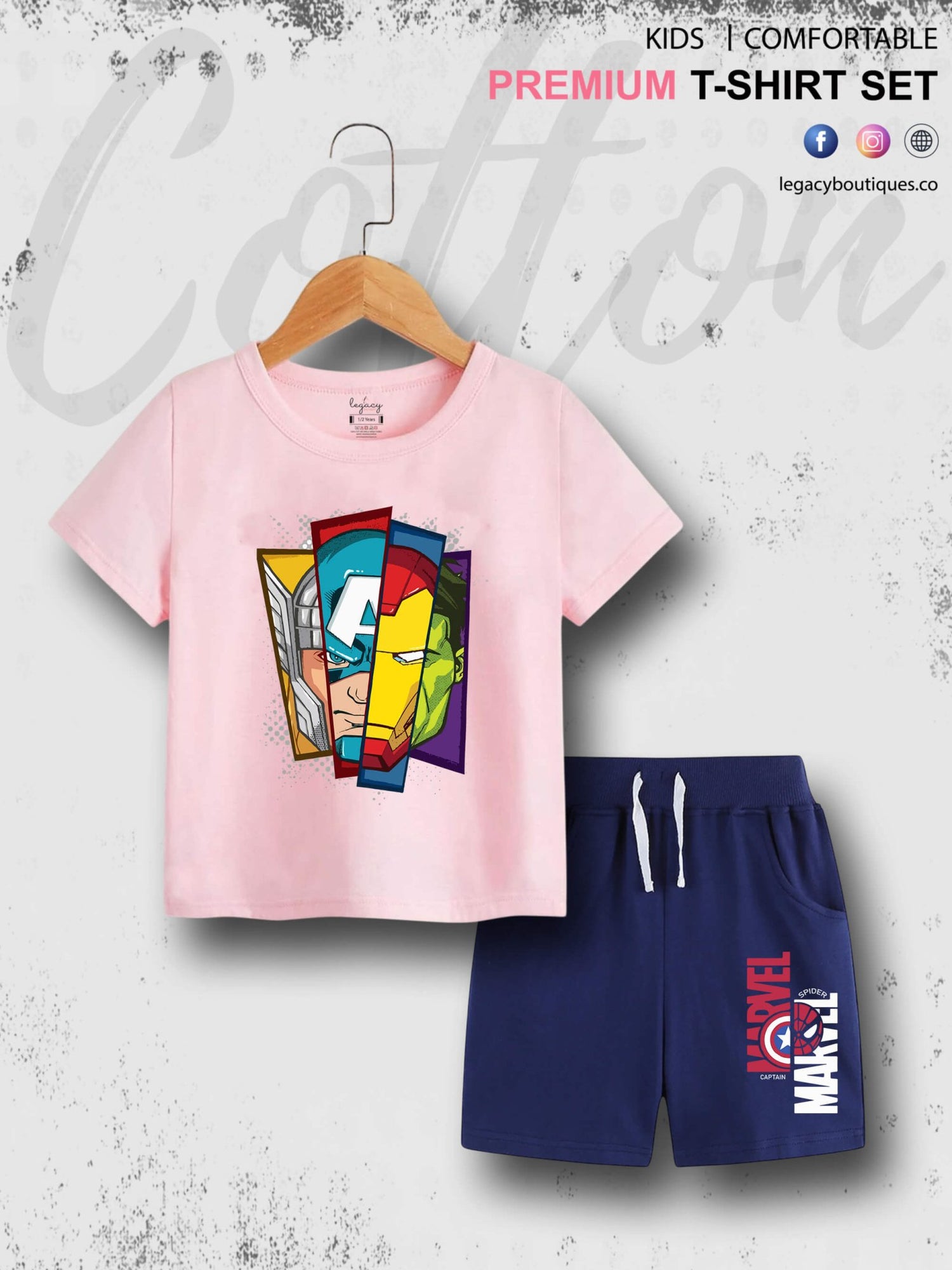 Avengers Faces Kids Casual 6 Month To 6 Year Summer Time Babies T-shirt Set Legacy Boutiques Legacy Boutiques