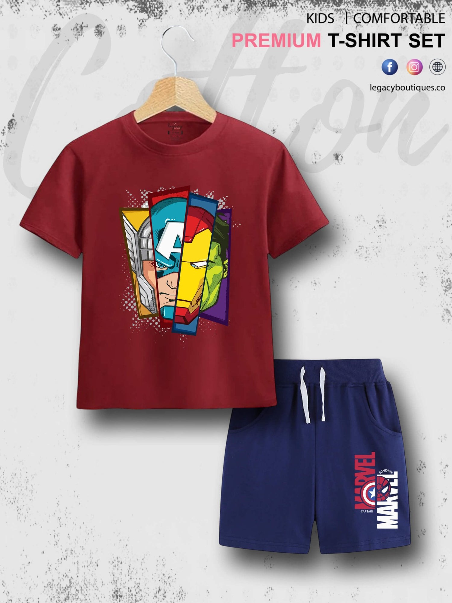 Avengers Faces Kids Casual 6 Month To 6 Year Summer Time Babies T-shirt Set Legacy Boutiques Legacy Boutiques