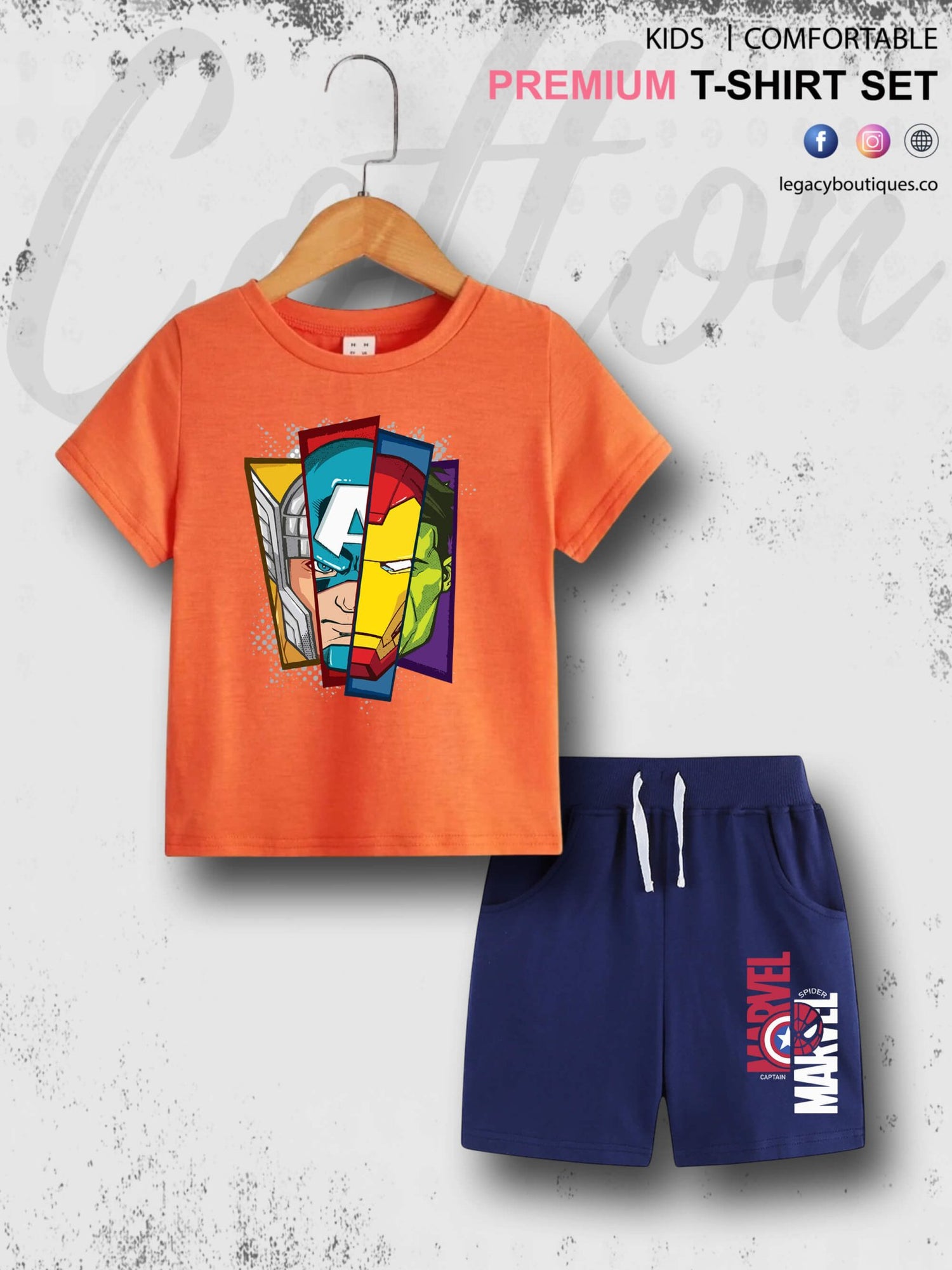 Avengers Faces Kids Casual 6 Month To 6 Year Summer Time Babies T-shirt Set Legacy Boutiques Legacy Boutiques