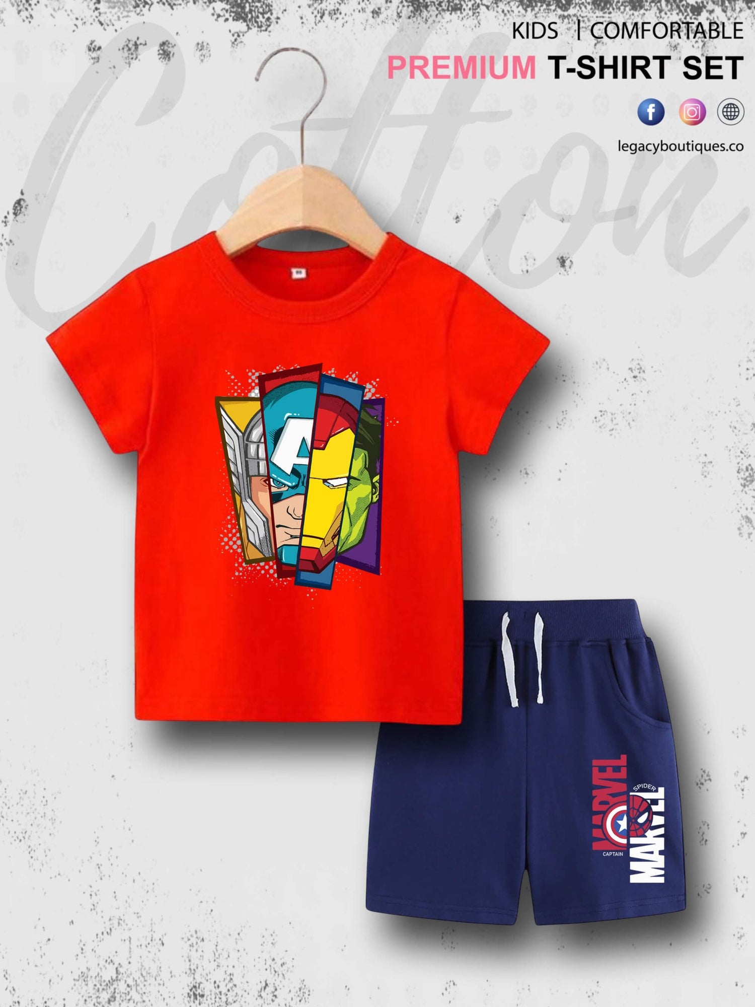Avengers Faces Kids Casual 6 Month To 6 Year Summer Time Babies T-shirt Set Legacy Boutiques Legacy Boutiques