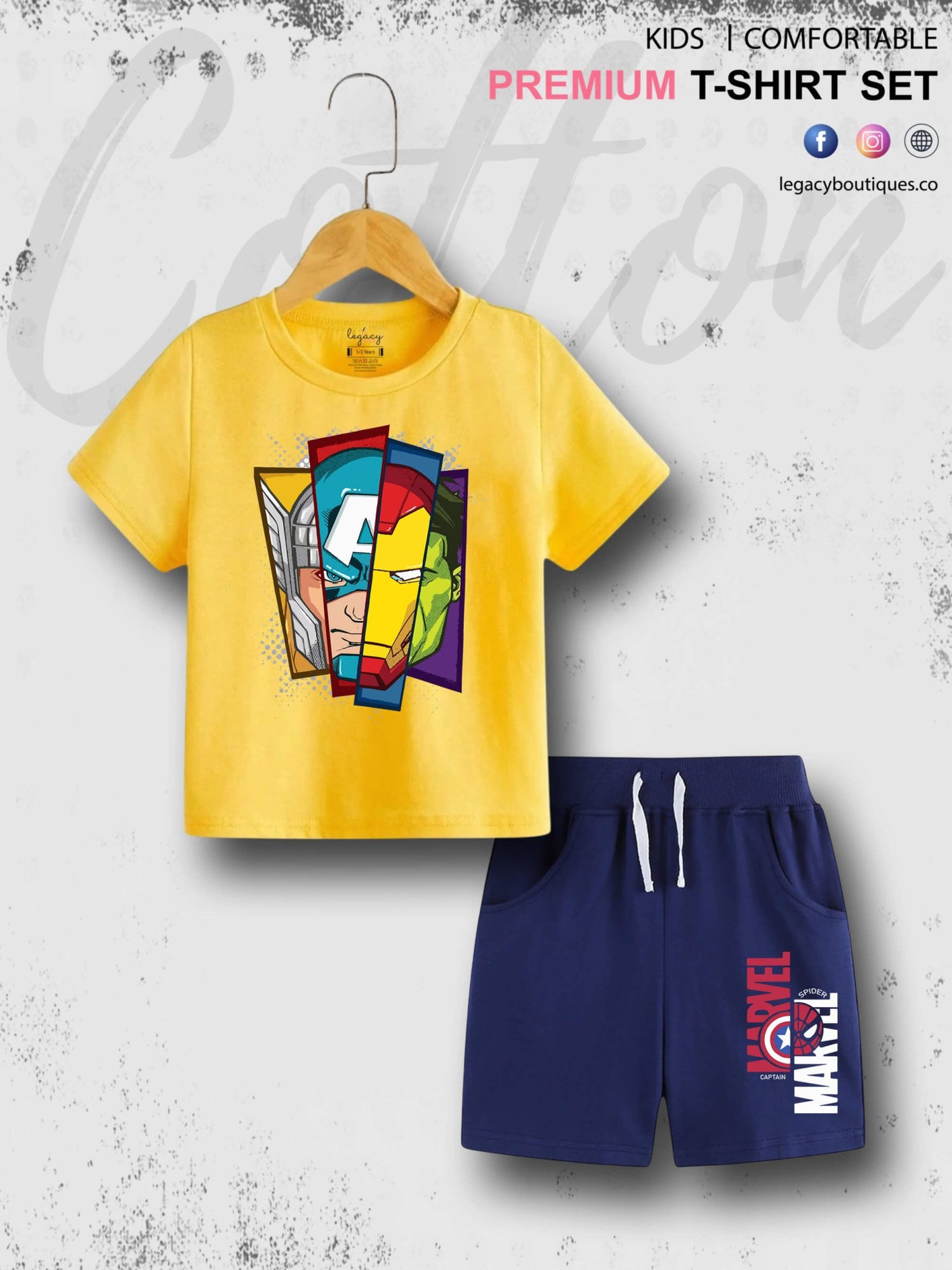 Avengers Faces Kids Casual 6 Month To 6 Year Summer Time Babies T-shirt Set Legacy Boutiques Legacy Boutiques