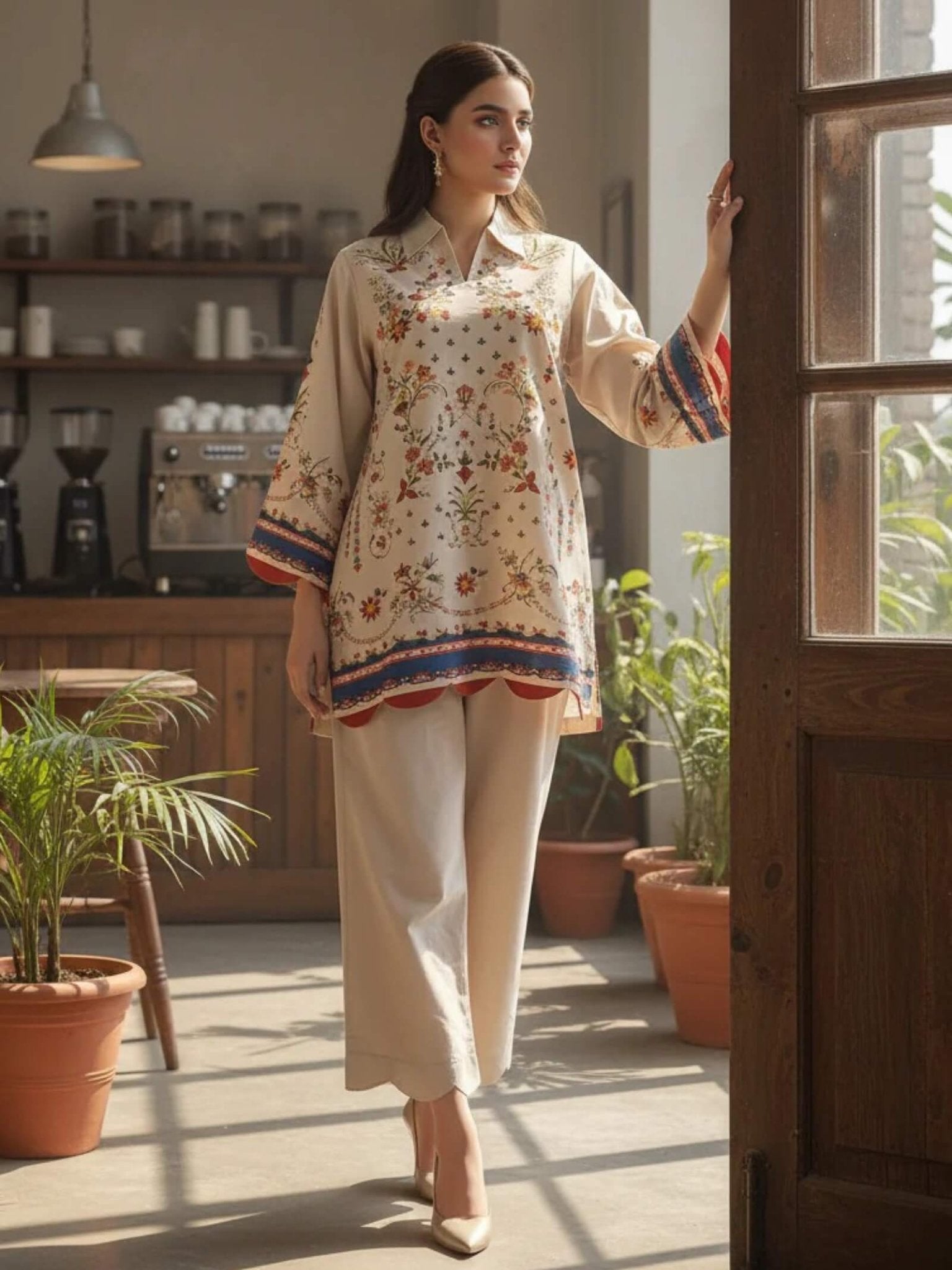Azure Bloom Steel Blue Floral Printed 2 - Piece Straight Kurta & Trouser Set Legacy Boutiques Legacy Boutiques