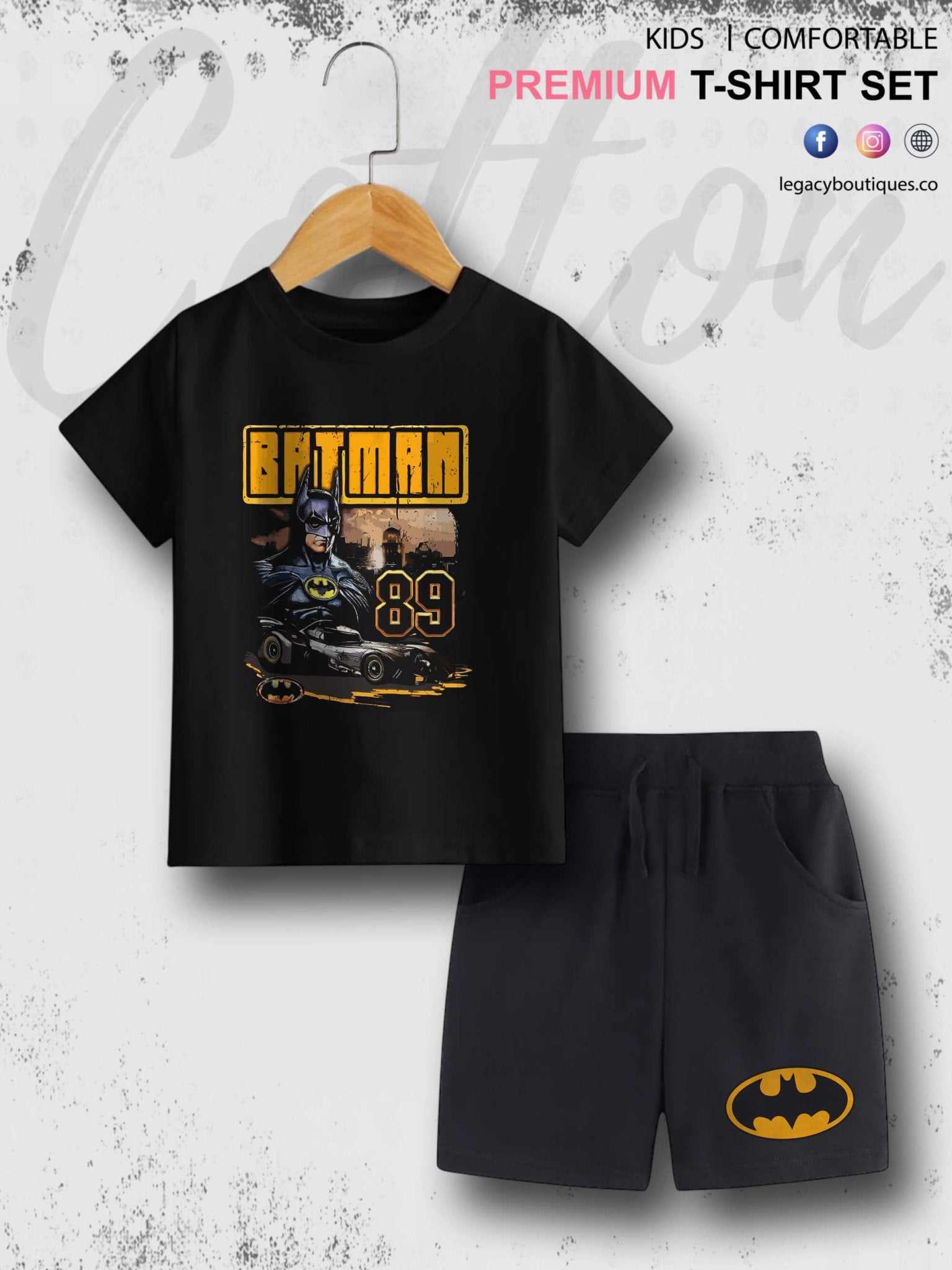 Batman Comic Book Character Printed 6 Month To 6 Year Summer Time Baby & Kids Super Comfy T-shirt Set Legacy Boutiques Legacy Boutiques