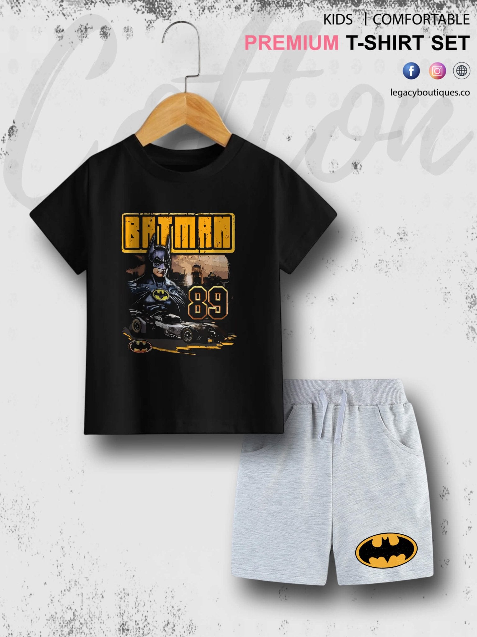 Batman Comic Book Character Printed 6 Month To 6 Year Summer Time Baby & Kids Super Comfy T-shirt Set Legacy Boutiques Legacy Boutiques