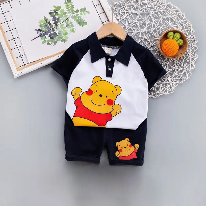 Bear Cartoon Print Baby & Kids Polo T-Shirt Set Black | Legacy Boutiques Dhaka Bangladesh Legacy Boutiques Legacy Boutiques