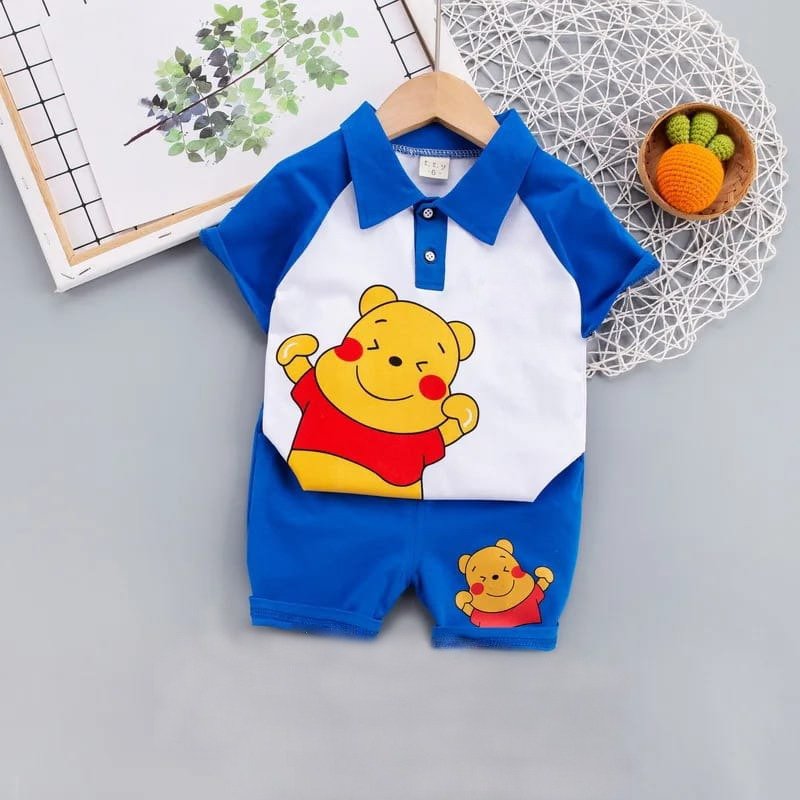 Bear Cartoon Print Baby & Kids Polo T-Shirt Set Royal Blue | Legacy Boutiques Dhaka Legacy Boutiques Legacy Boutiques