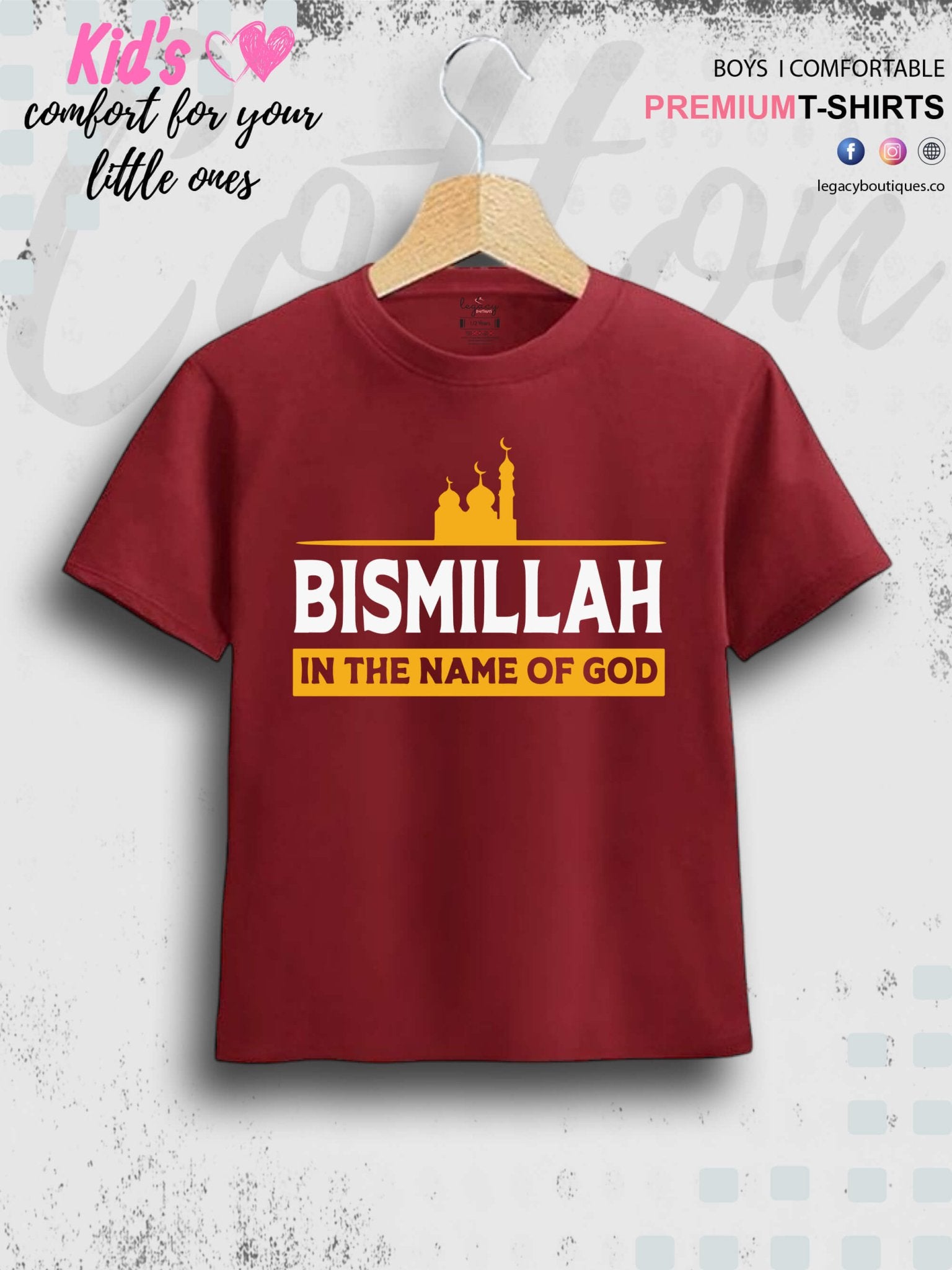 Bismillah In The Name Of God Printed Casual 1 To 11 Years Kids Boys Islamic T-Shirt In Lowest Price Only In Dhaka Legacy Boutiques Legacy Boutiques
