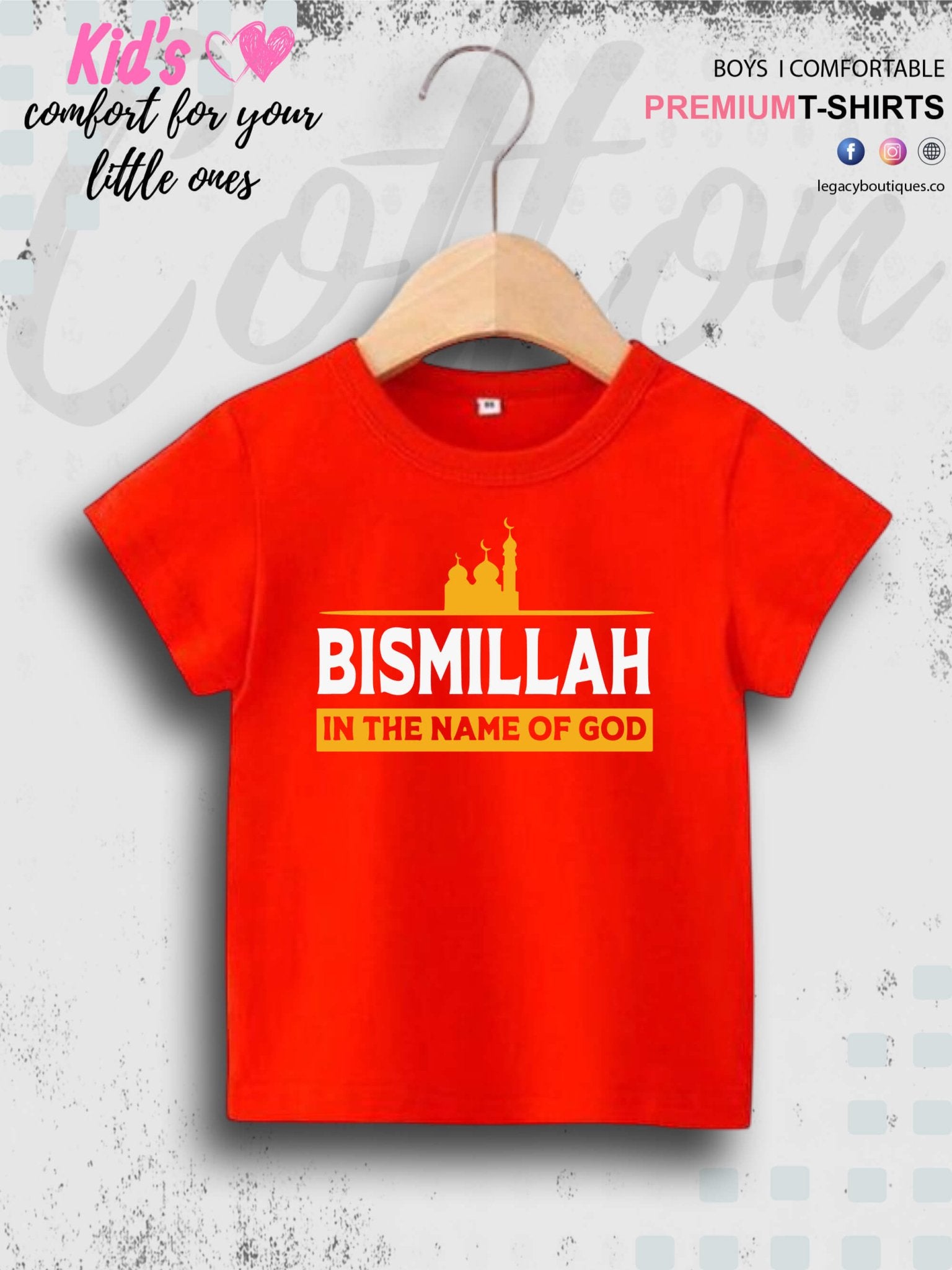 Bismillah In The Name Of God Printed Casual 1 To 11 Years Kids Boys Islamic T-Shirt In Lowest Price Only In Dhaka Legacy Boutiques Legacy Boutiques