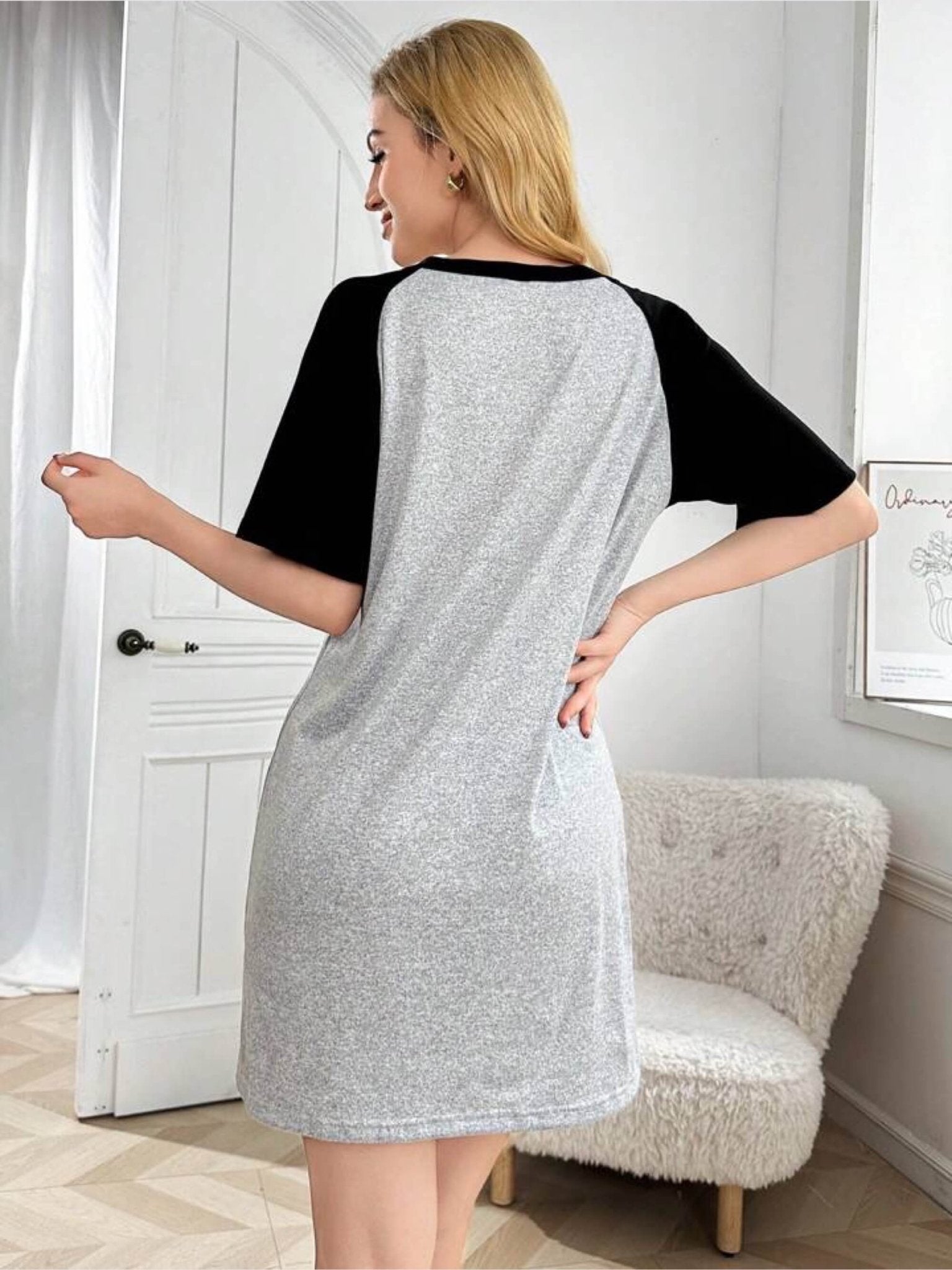 Black & Grey Combined Flower Printed Long Tee Legacy Boutiques Legacy Boutiques