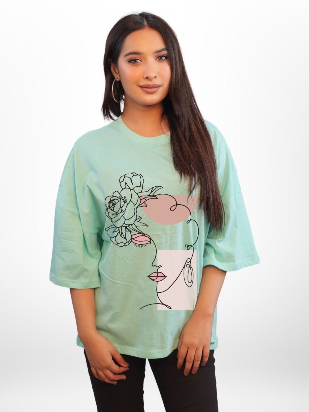 BLOOMING WOMAN FACE LINE Printed Womens Drop Shoulder T-shirt Legacy Boutiques Bangladesh Legacy Boutiques Legacy Boutiques