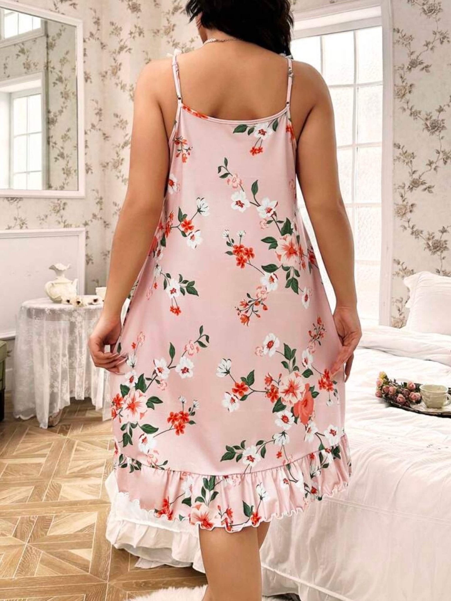 Blossom Pink Floral Nightdress - Lace Trim Ruffle Hem Sleepwear ๐ธ Legacy Boutiques Legacy Boutiques