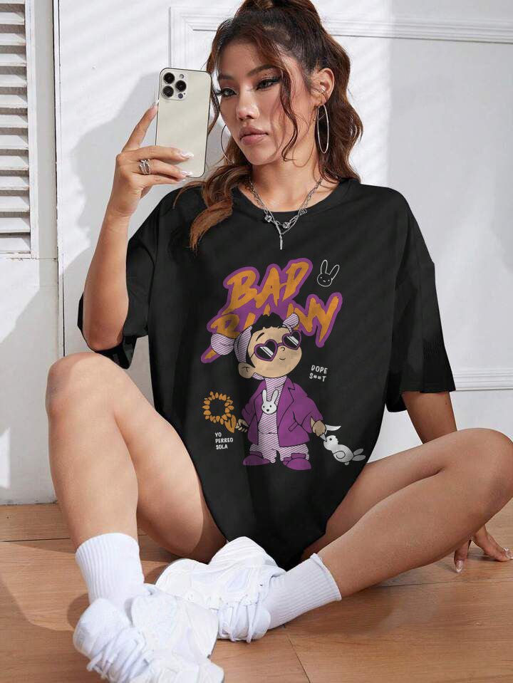 Brown Bad Bunny Graphic Printed Drop Shoulder T-Shirt Legacy Boutiques Dhaka Legacy Boutiques Legacy Boutiques