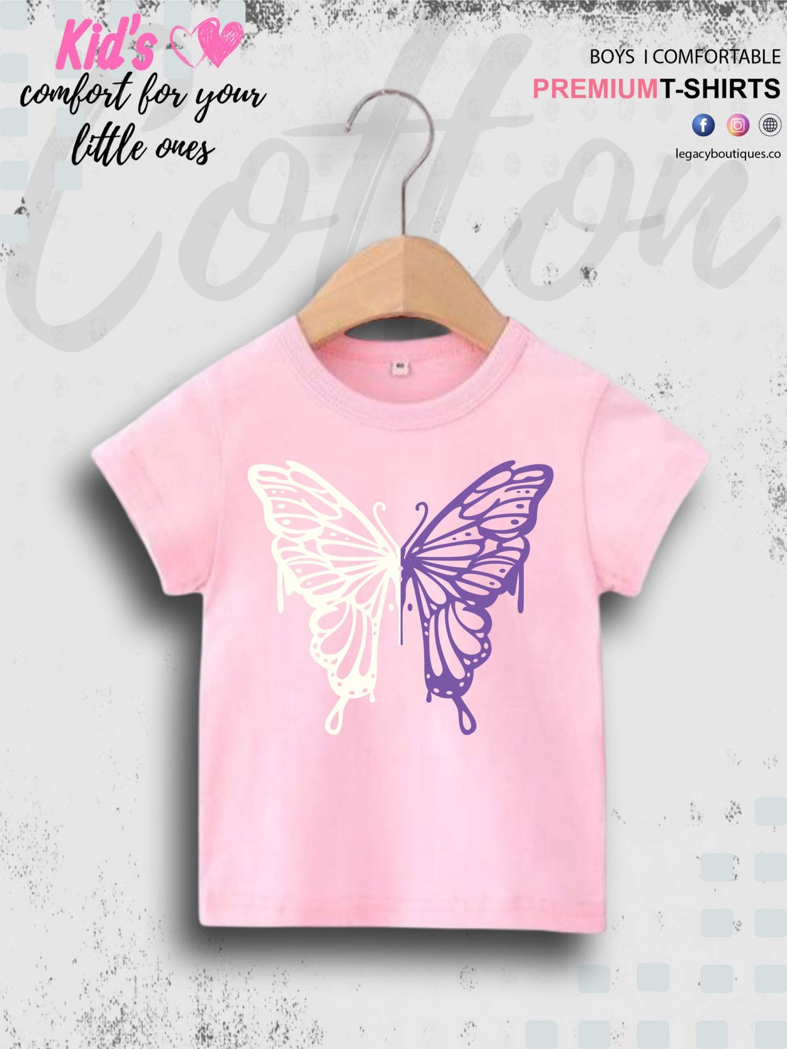 Butterfly Printed Kids Short Sleeve Girls T-Shirt In Lowest Price Only In BD Legacy Boutiques Legacy Boutiques