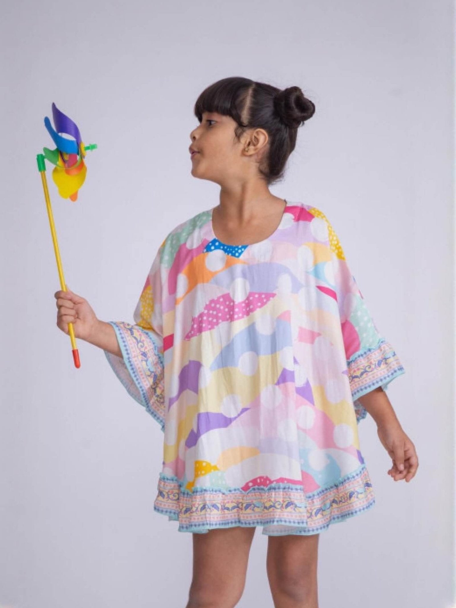 Candy Wave Batwing Kaftan Tunic - Colorful Ruffle Trim Girls Dress Legacy Boutiques Legacy Boutiques