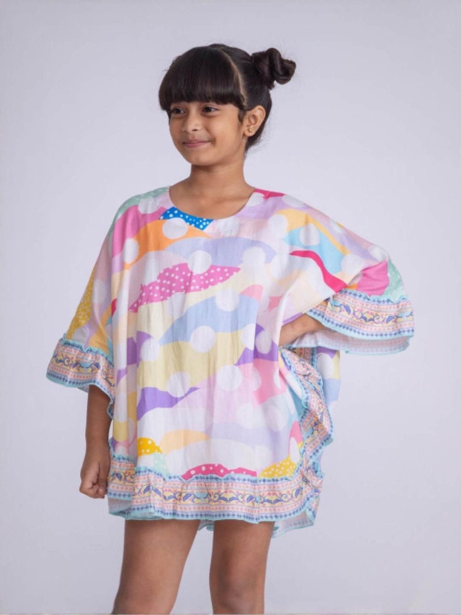 Candy Wave Batwing Kaftan Tunic - Colorful Ruffle Trim Girls Dress Legacy Boutiques Legacy Boutiques