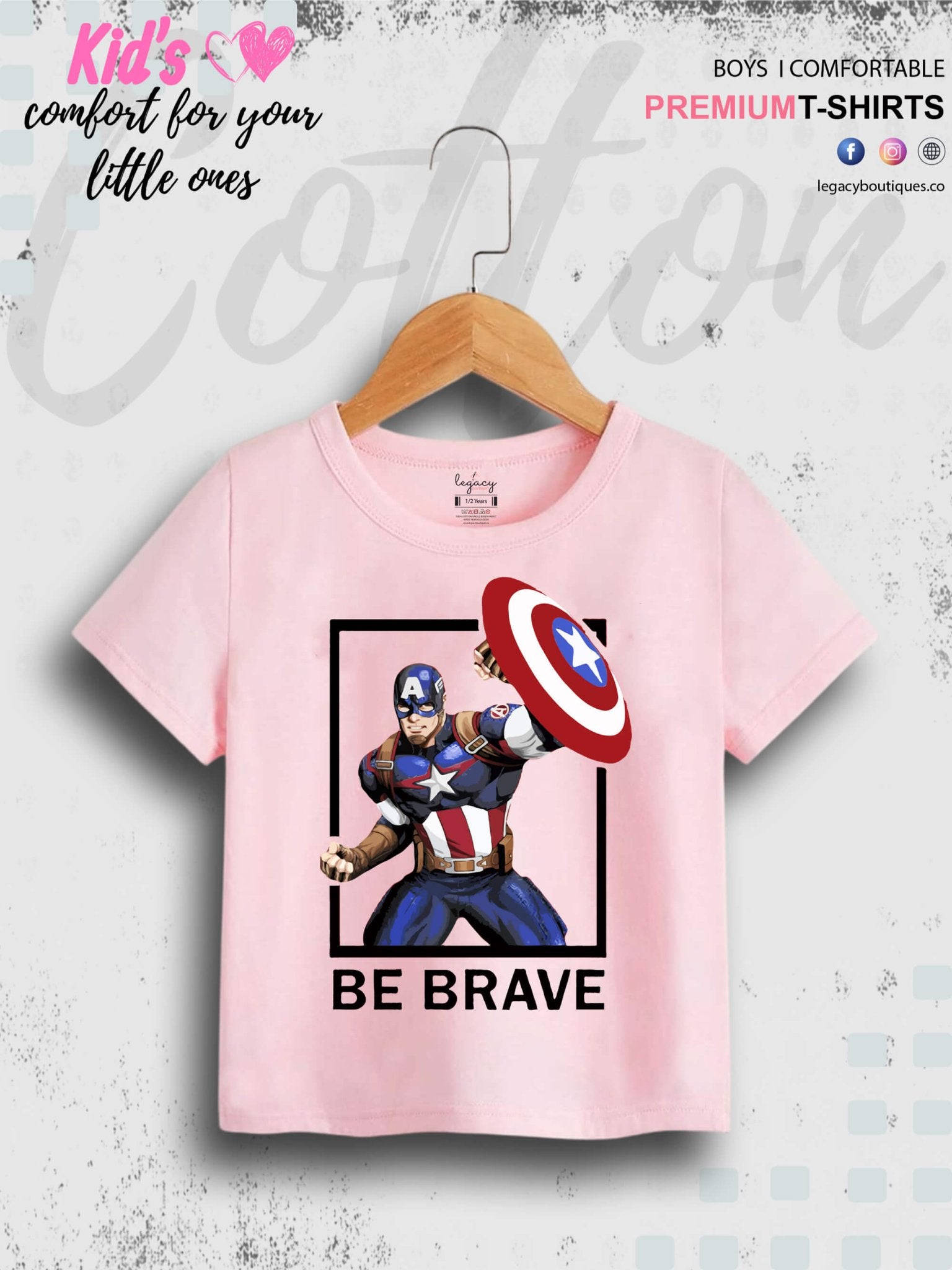 Captain America Be Brave 1 To 11 Year Kids Boys T-Shirt In Lowest Price Only In BD Legacy Boutiques Legacy Boutiques