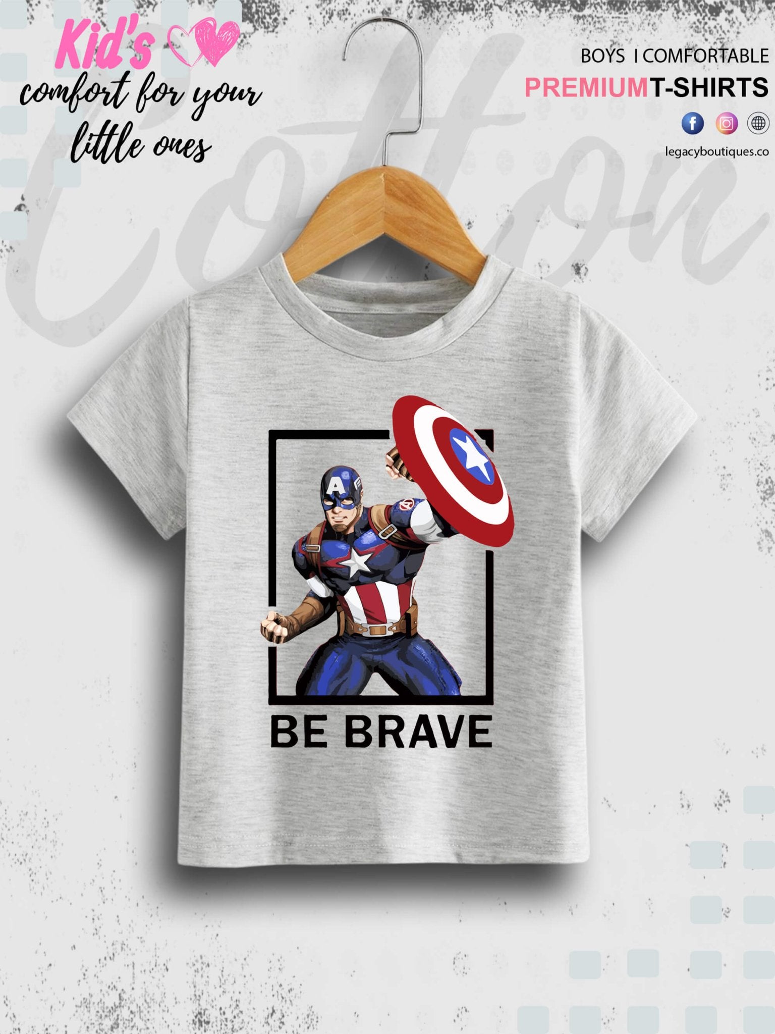 Captain America Be Brave 1 To 11 Year Kids Boys T-Shirt In Lowest Price Only In BD Legacy Boutiques Legacy Boutiques