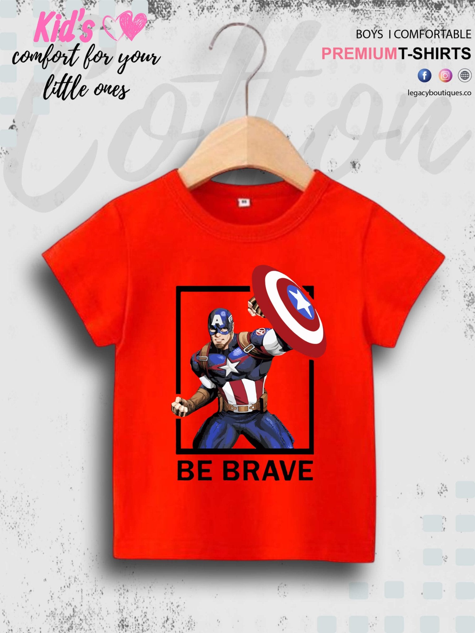 Captain America Be Brave 1 To 11 Year Kids Boys T-Shirt In Lowest Price Only In BD Legacy Boutiques Legacy Boutiques
