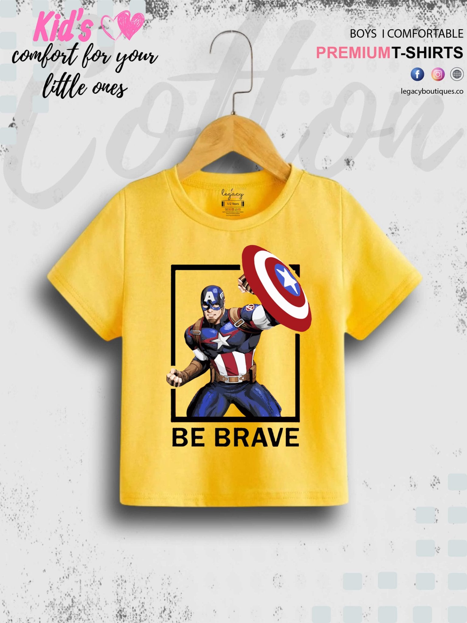 Captain America Be Brave 1 To 11 Year Kids Boys T-Shirt In Lowest Price Only In BD Legacy Boutiques Legacy Boutiques