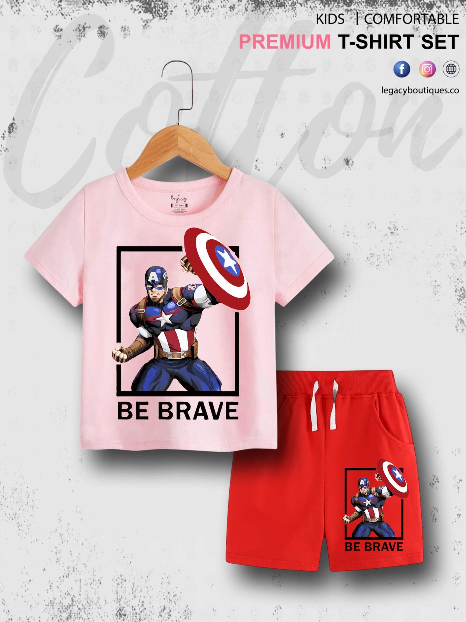 Captain America Be Brave 6 Month To 6 Year Kids Comfortable T-shirt Set Legacy Boutiques Legacy Boutiques