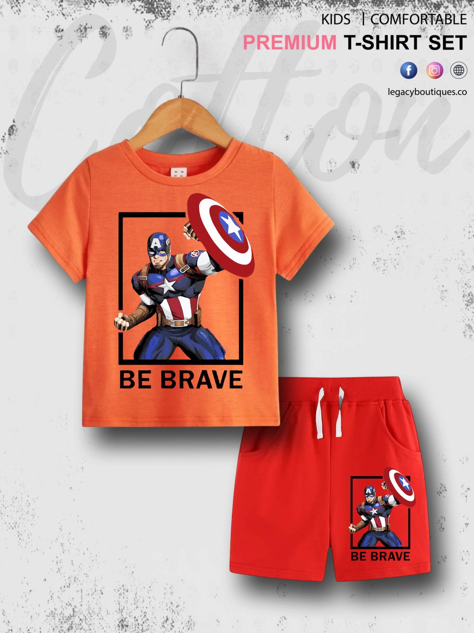 Captain America Be Brave 6 Month To 6 Year Kids Comfortable T-shirt Set Legacy Boutiques Legacy Boutiques