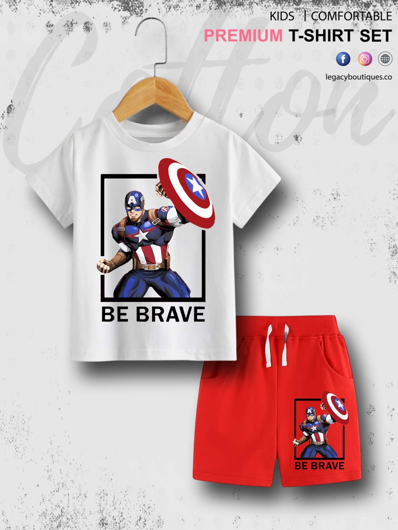 Captain America Be Brave 6 Month To 6 Year Kids Comfortable T-shirt Set Legacy Boutiques Legacy Boutiques