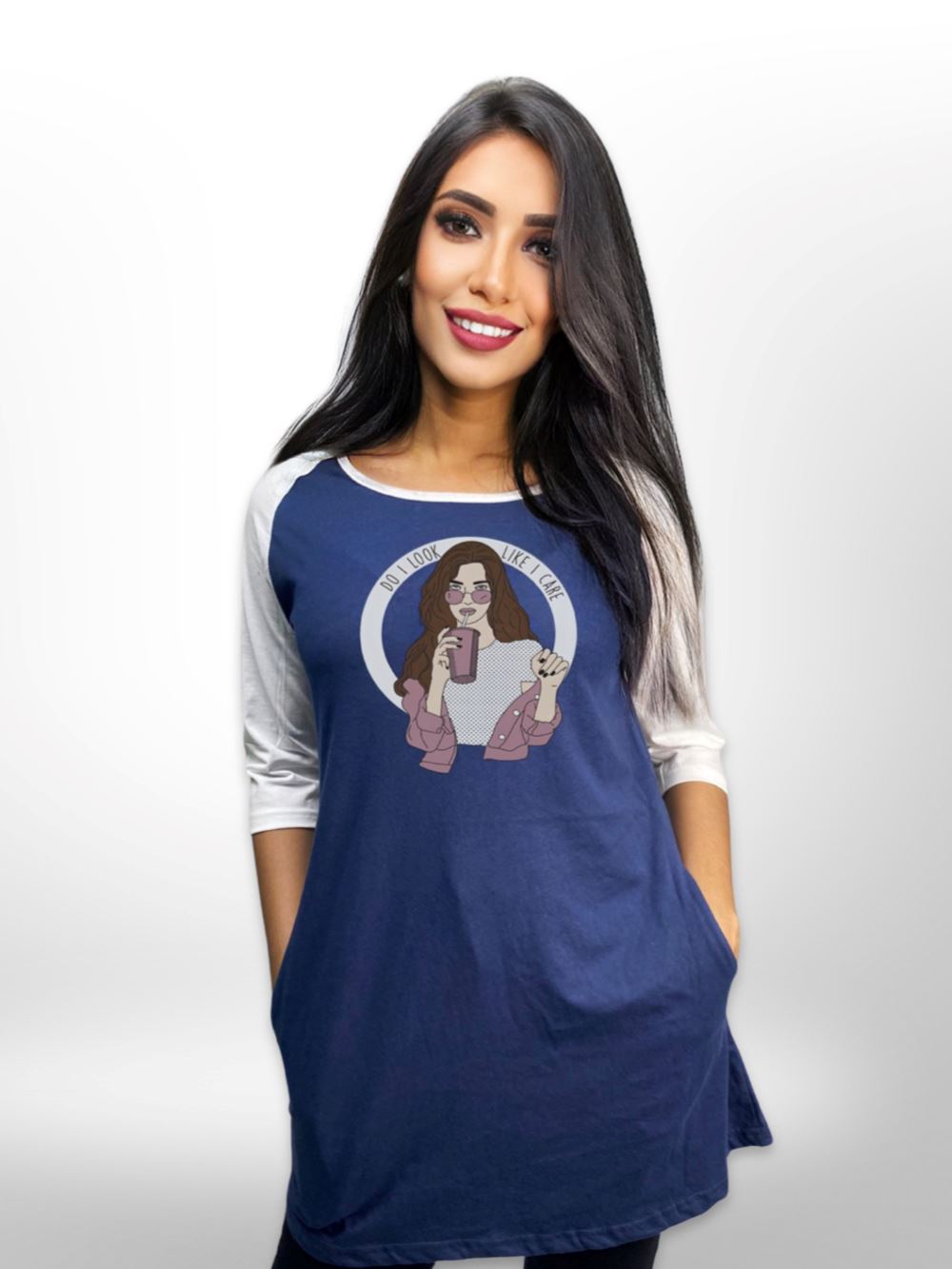 Care Mood Long T-shirt Raglan Sleeve Side Pocket For Women&