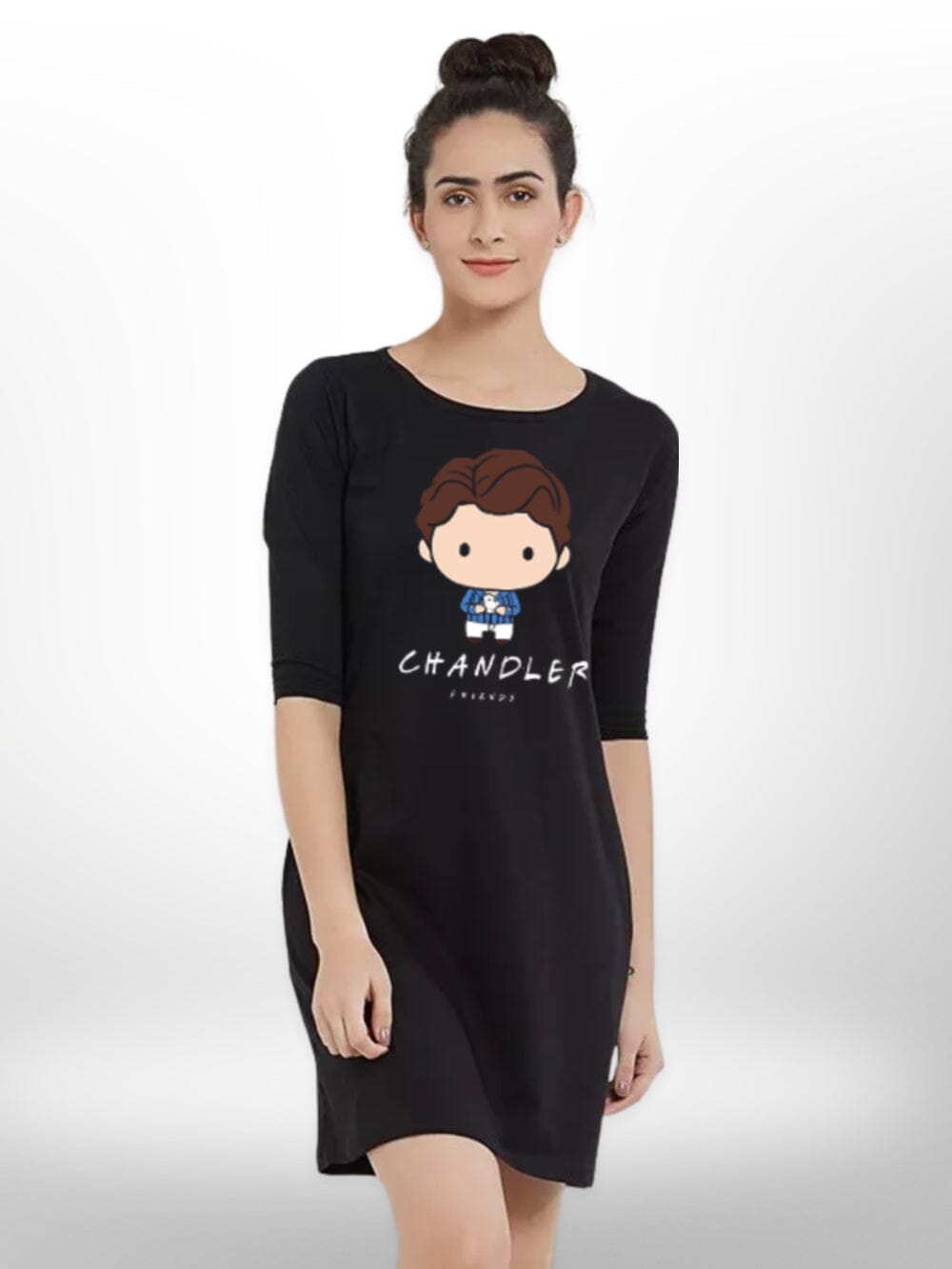 CARTOON BOY PRINTED THREE QUARTER SLEEVE T - SHIRT SIDE POCKET FOR WOMEN&