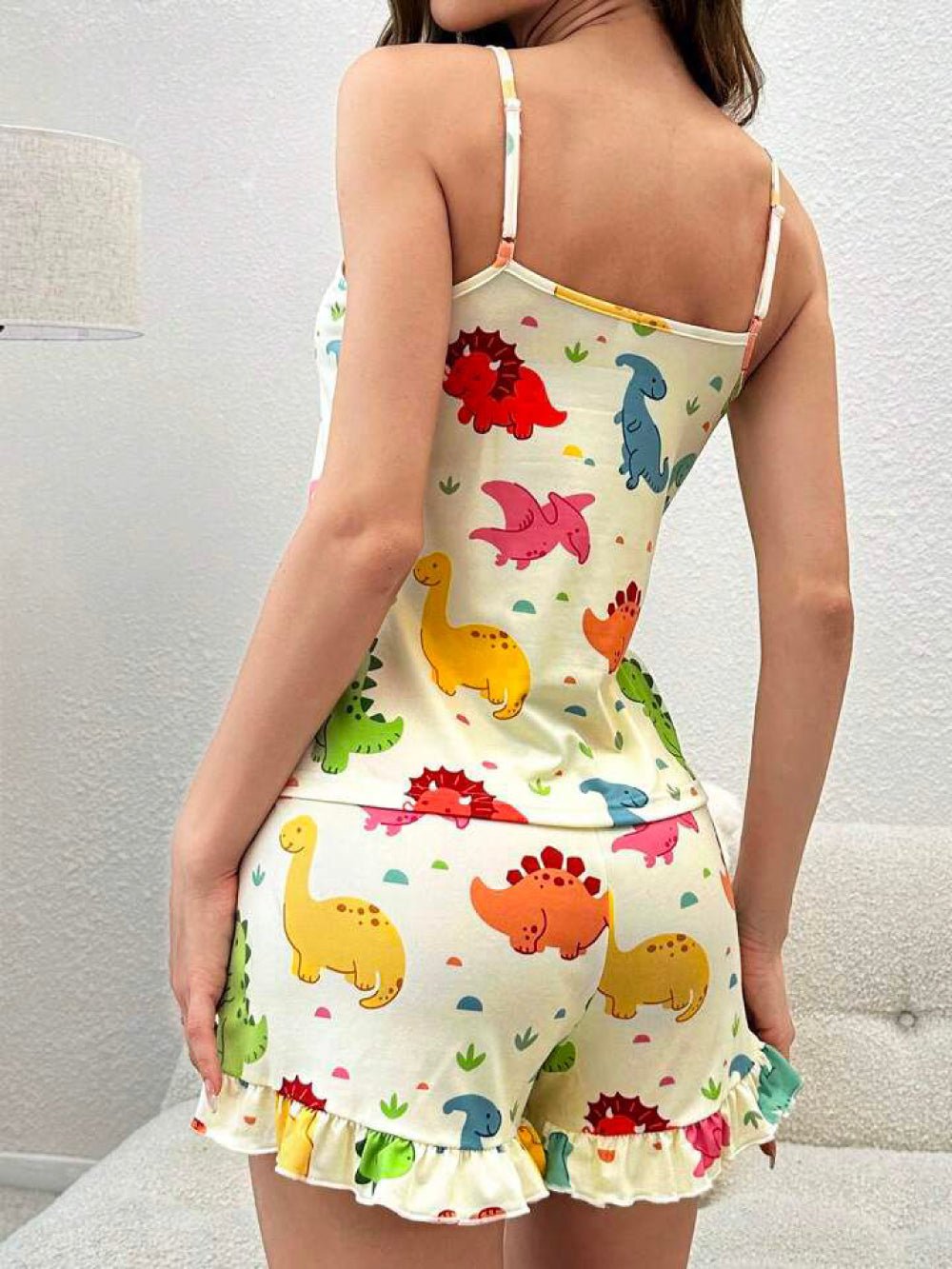 Cartoon Little Dinosaur Print Cami Top and Shorts Set For Women Summer collection | Legacy Boutiques Dhaka Legacy Boutiques Legacy Boutiques