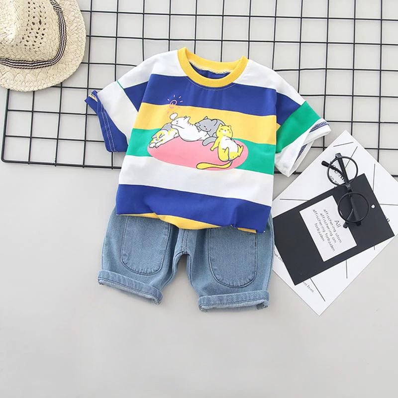 Casual Cartoon Stripe Baby Boys and Girls T-shirt set Summer Collection | Legacy Boutiques Bangladesh Khulna Legacy Boutiques Legacy Boutiques