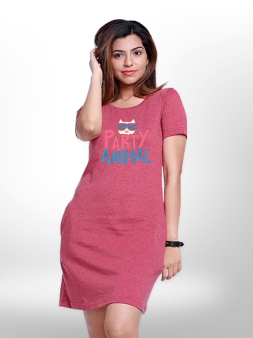 Cat All Day In Party Mood Printed Long T-shirt For Women&