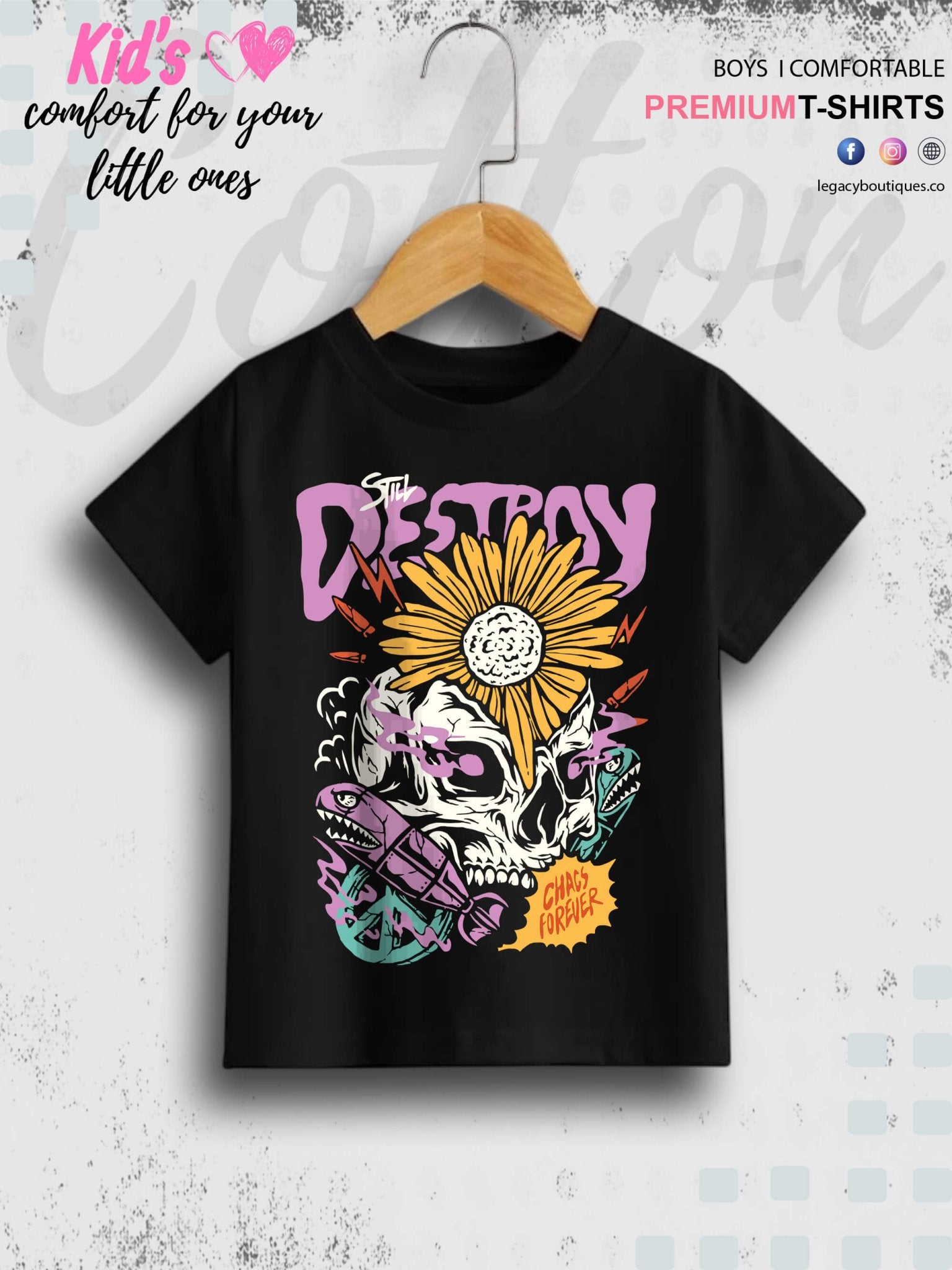 Chaos Forever Skull Printed Casual 1 To 11 Year Kids Boys Summer Time T-Shirt In Lowest Price Only In Dhaka Legacy Boutiques Legacy Boutiques