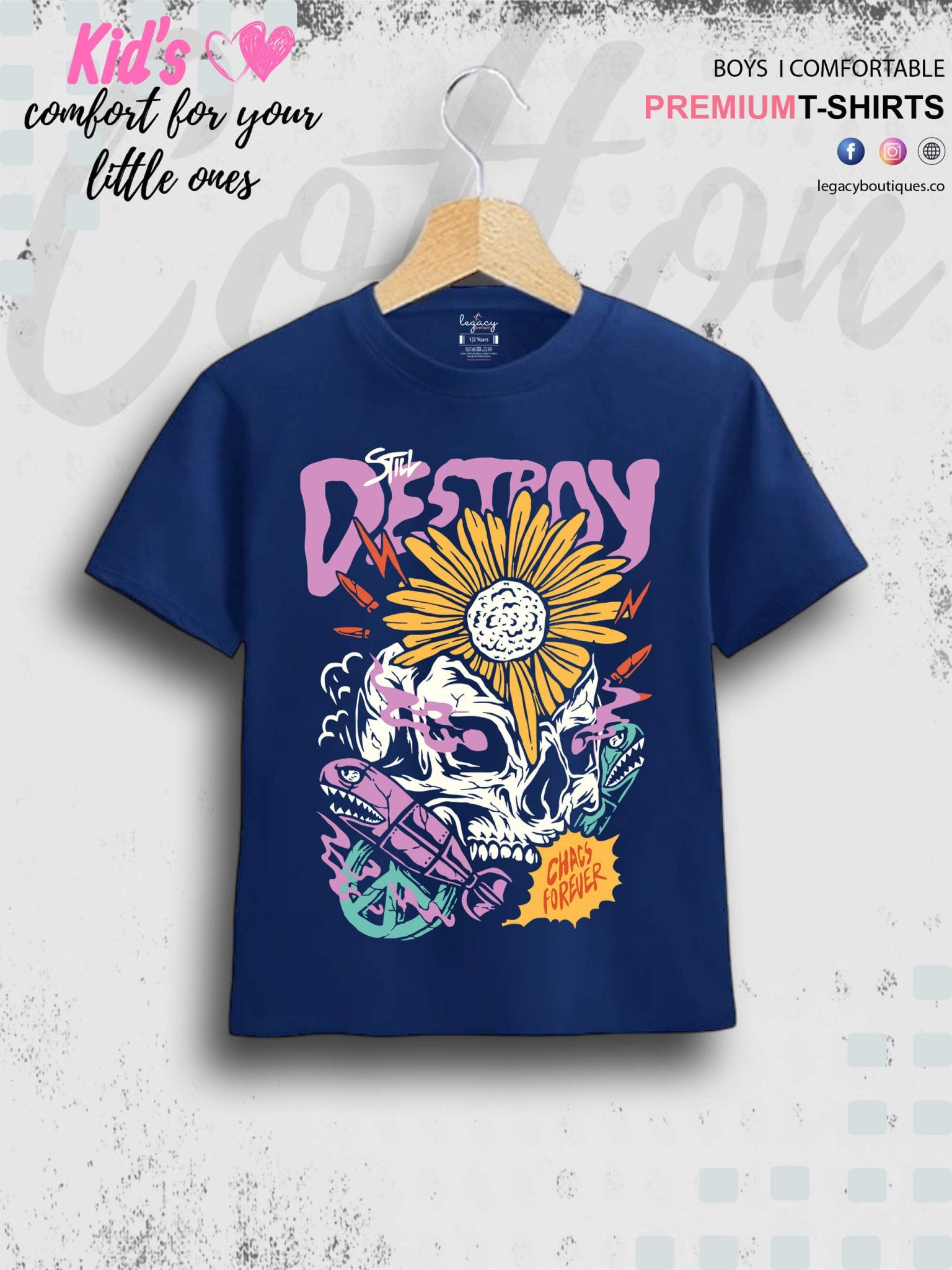 Chaos Forever Skull Printed Casual 1 To 11 Year Kids Boys Summer Time T-Shirt In Lowest Price Only In Dhaka Legacy Boutiques Legacy Boutiques