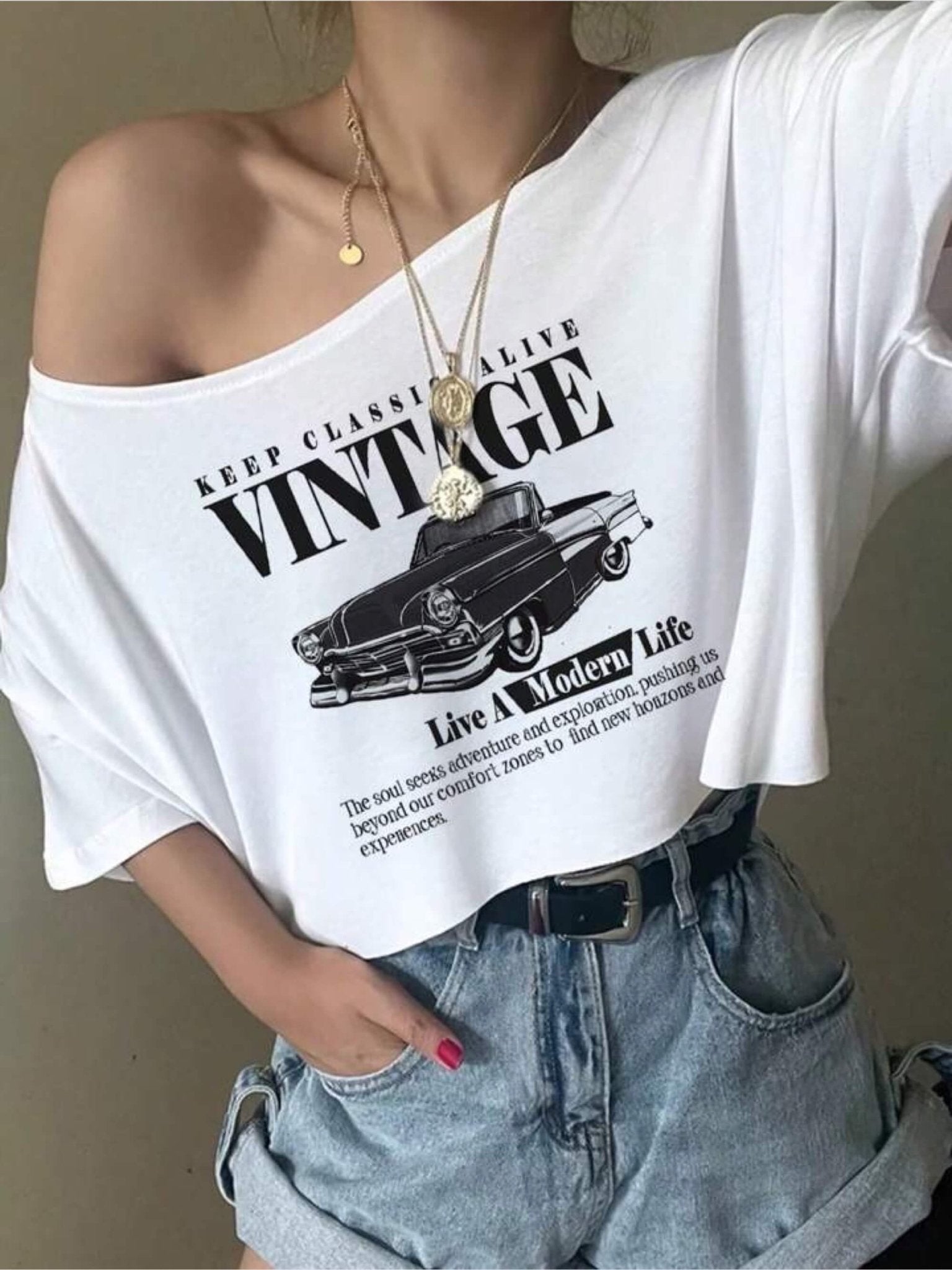 Classic vintage car printed crop tops womens Legacy Boutiques Legacy Boutiques