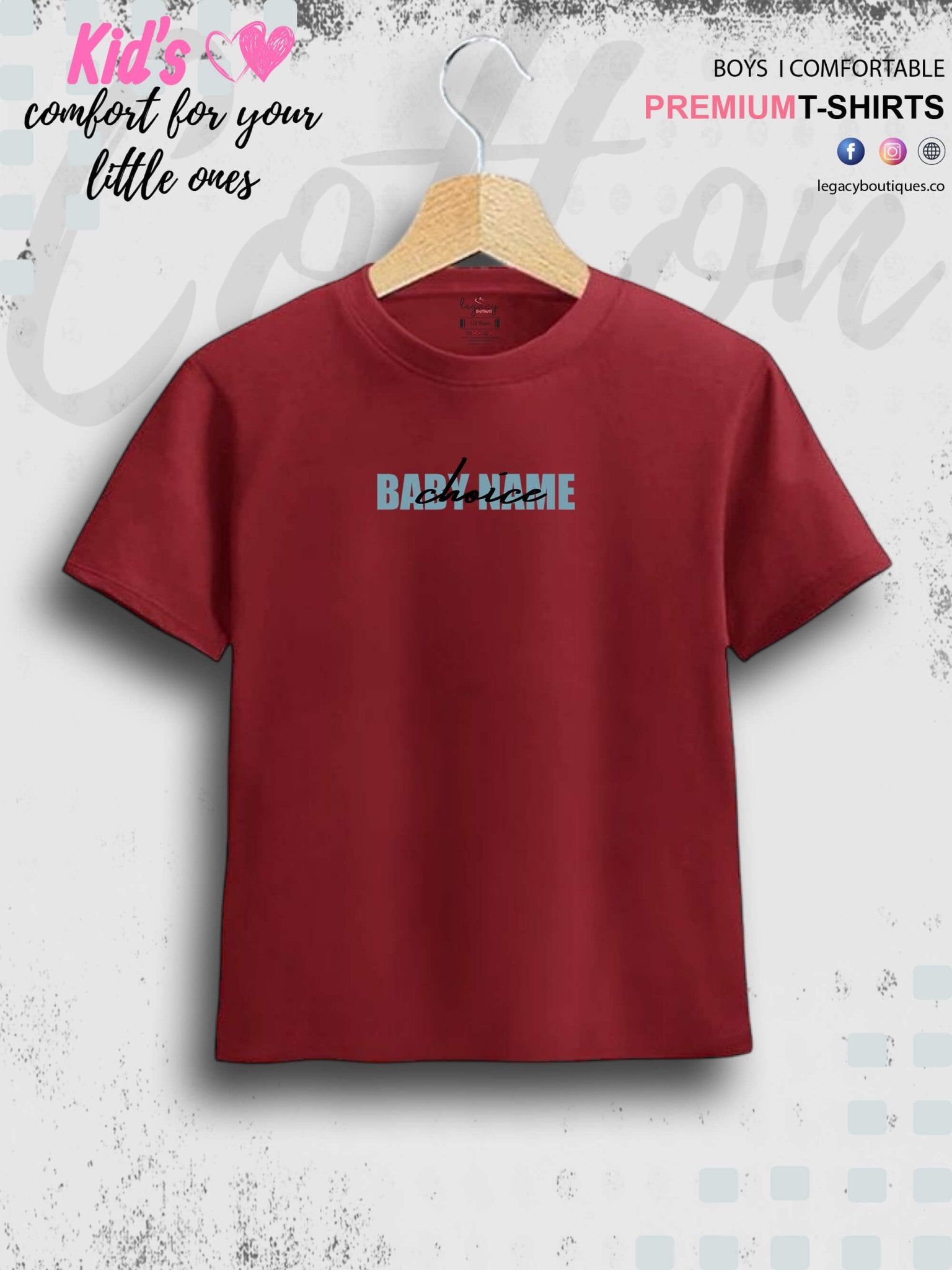 Custom baby name cotton kids t - Shirt 1 To 11 Years Legacy Boutiques Legacy Boutiques